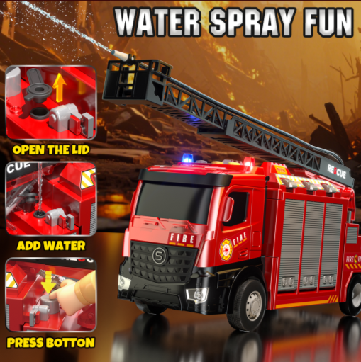 Toy Trucks for Boys 2 3 6 Years, Fire Truck Toys for Toddlers with Lights, Include Ejection Mode, Powerful Storage, Rescue Aerial Ladder, Water Pipes, 6 Alloy Vehicles, Best Birthday Christmas Gifts
