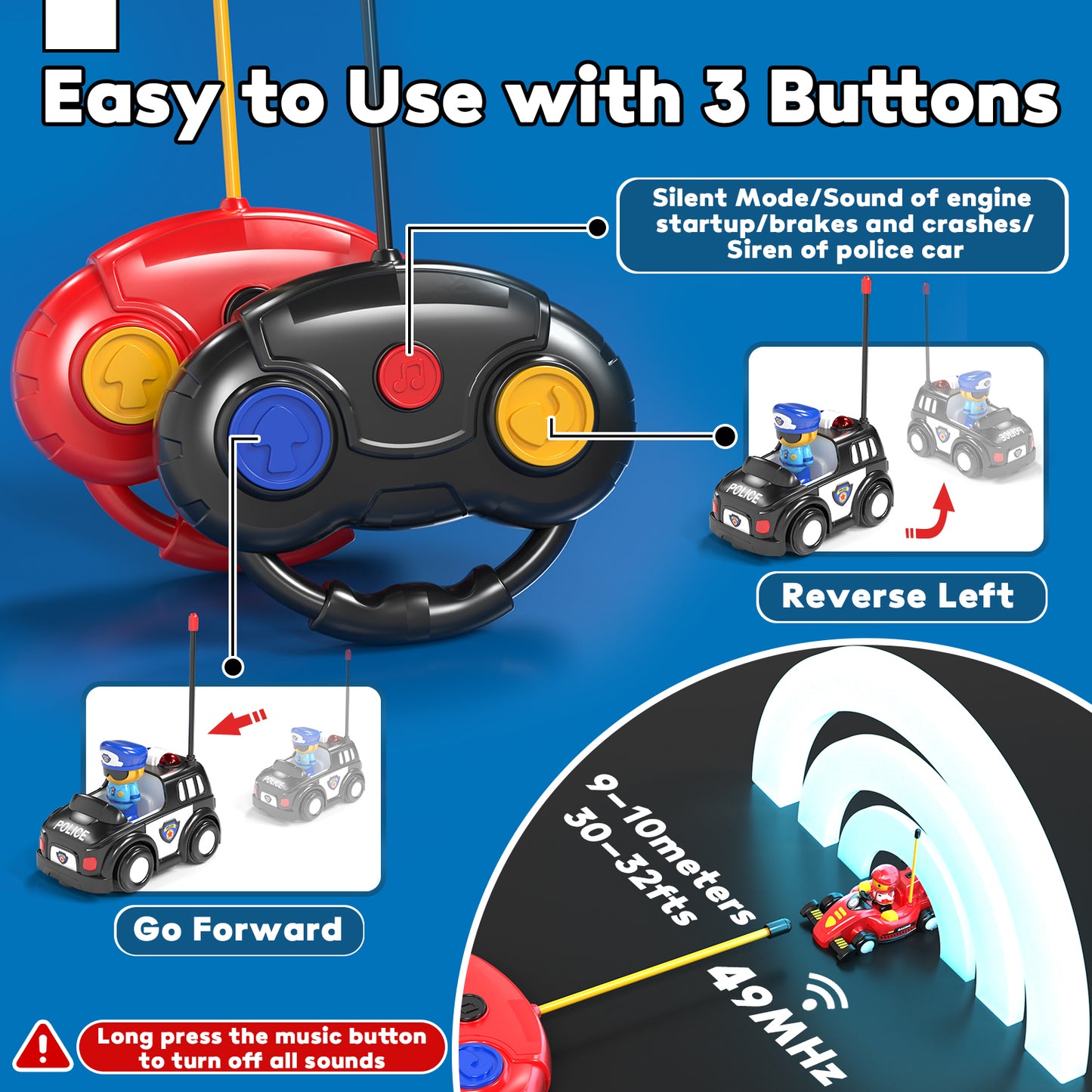 2 Pack Remote Control Cars for Toddlers Remote Control Toys, RC Race Car & Police Car for Kids with Light & Music, Ejector Battle Cars, RC Car Toys, Boy Toys, Gifts for Ages 3-5 Toddler Boys Girls
