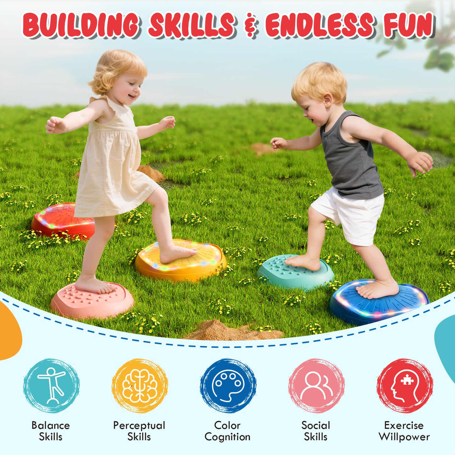 Stepping Stones for Kids, Upgraded Support Bones Toddler Stepping Stones, Crab Shape, 5 Pcs Non-Slip Balance Stepping Stones, Up to 220 lbs, Coordination Skills Sensory Toys for Ages 2 3 4 5 6+