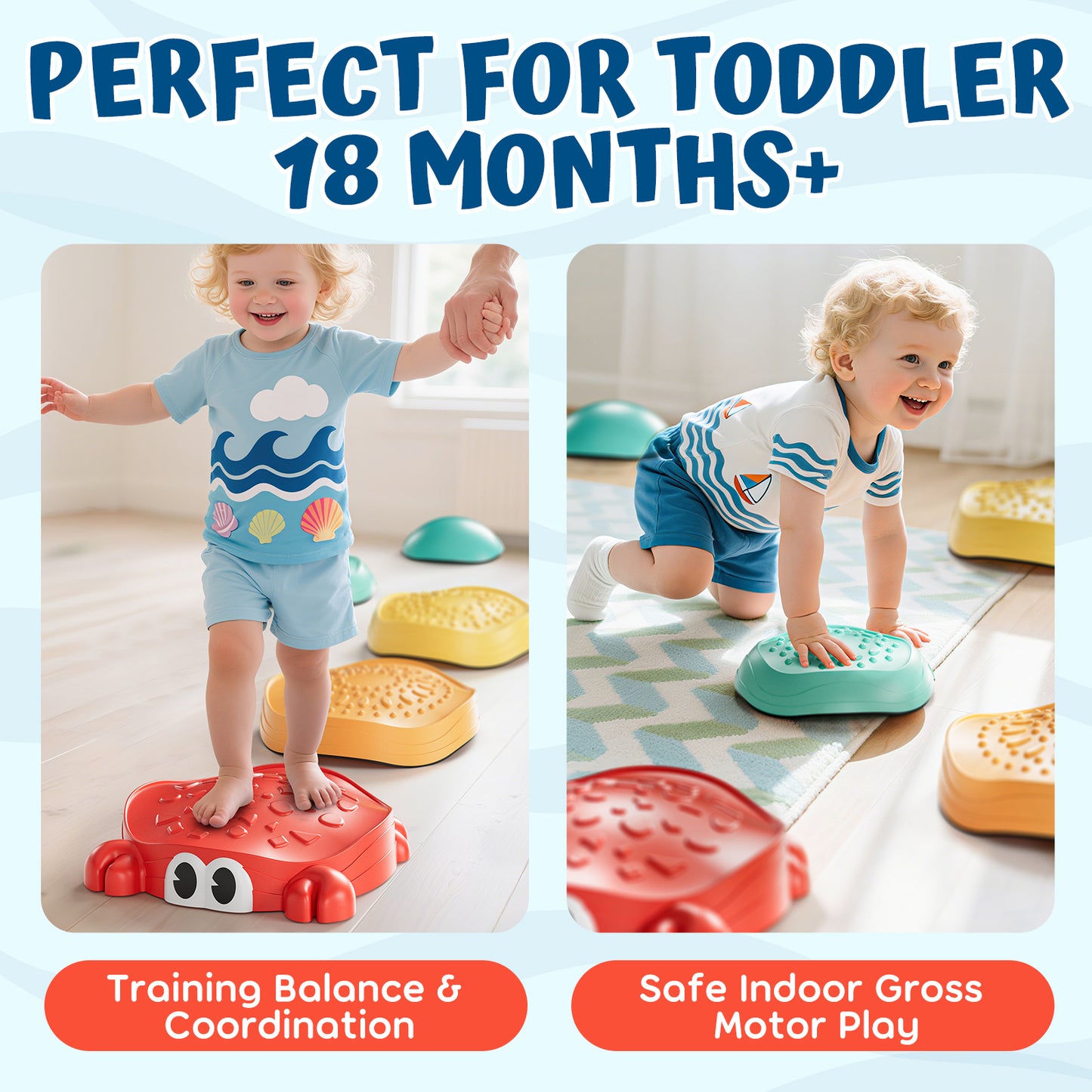 Stepping Stones for Kids, Upgraded Support Bones Toddler Stepping Stones, Crab Shape, 5 Pcs Non-Slip Balance Stepping Stones, Up to 220 lbs, Coordination Skills Sensory Toys for Ages 2 3 4 5 6+
