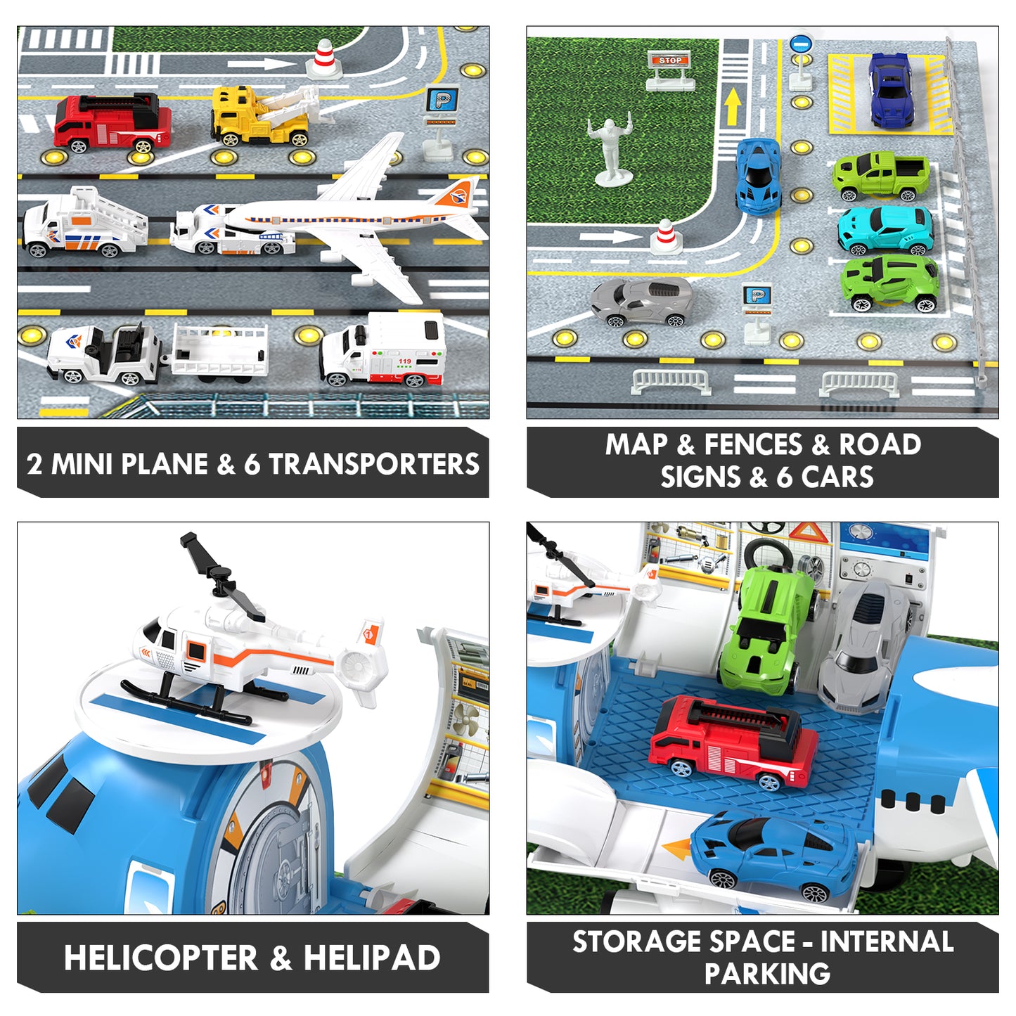 Airplane Toys, Toddler Toys for 2+ Year Old Boys, Transport Airplane with 6 Race Cars, 6 Carrier Cars, 2 Airplanes, 1 Helicopter, 1 Map, Boy Toys Planes for Kids, Best Gifts for 3 4 5+ Years Old Boys