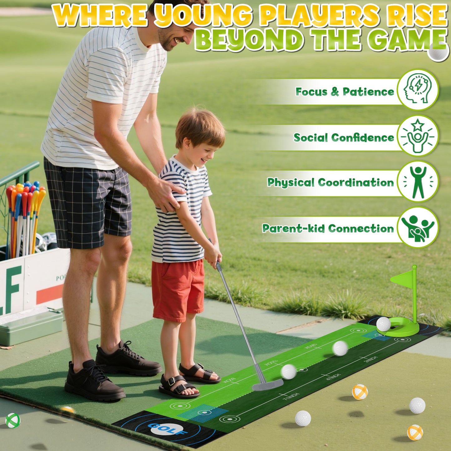 Kids Toy Golf Club Set with Golf Putting Mat, 3-5 Toddler Mini Golf Games, Indoor Outdoor Sport Toys Gifts for Boys Girls Aged 3 4 5 6