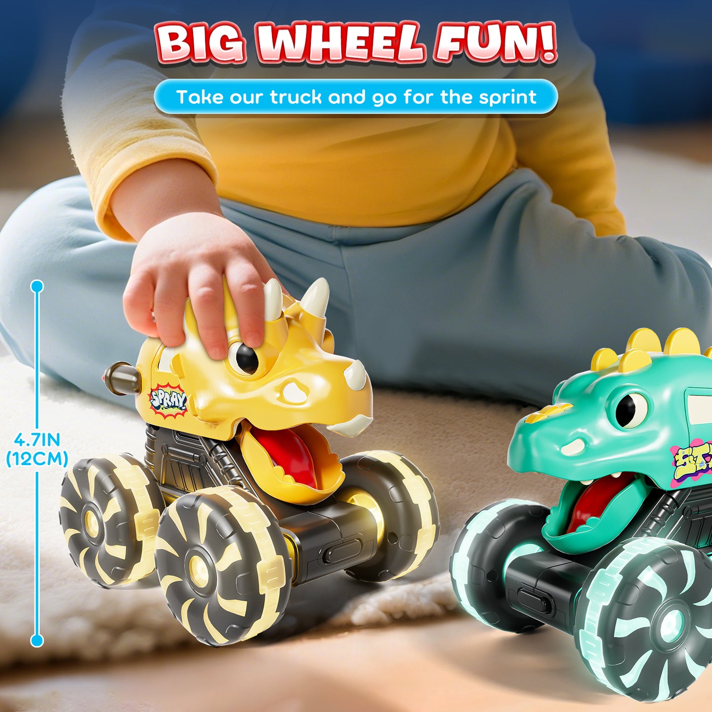Toys for 1 2 3 Year Old Boys, Monster Truck for Toddler, Dinosaur Toy Cars with Cool Lightning Wheels For Toddlers 1-3, Press And Go Toy Cars, Pull Back Cars Baby Toys for 1+ Year Old Birthday Gifts