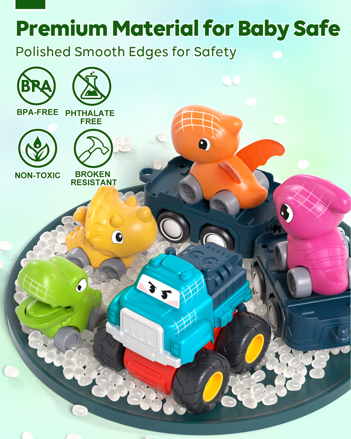 Toys for 1 2 3 Year Old Boy Girl, Toddler Toys, Dinosaur Toy Cars for Toddlers, Push and Go Toy Cars, Truck Trailer Cars Baby Toys, Friction Powered Truck Toy, Trailers Toy with Storage Bag