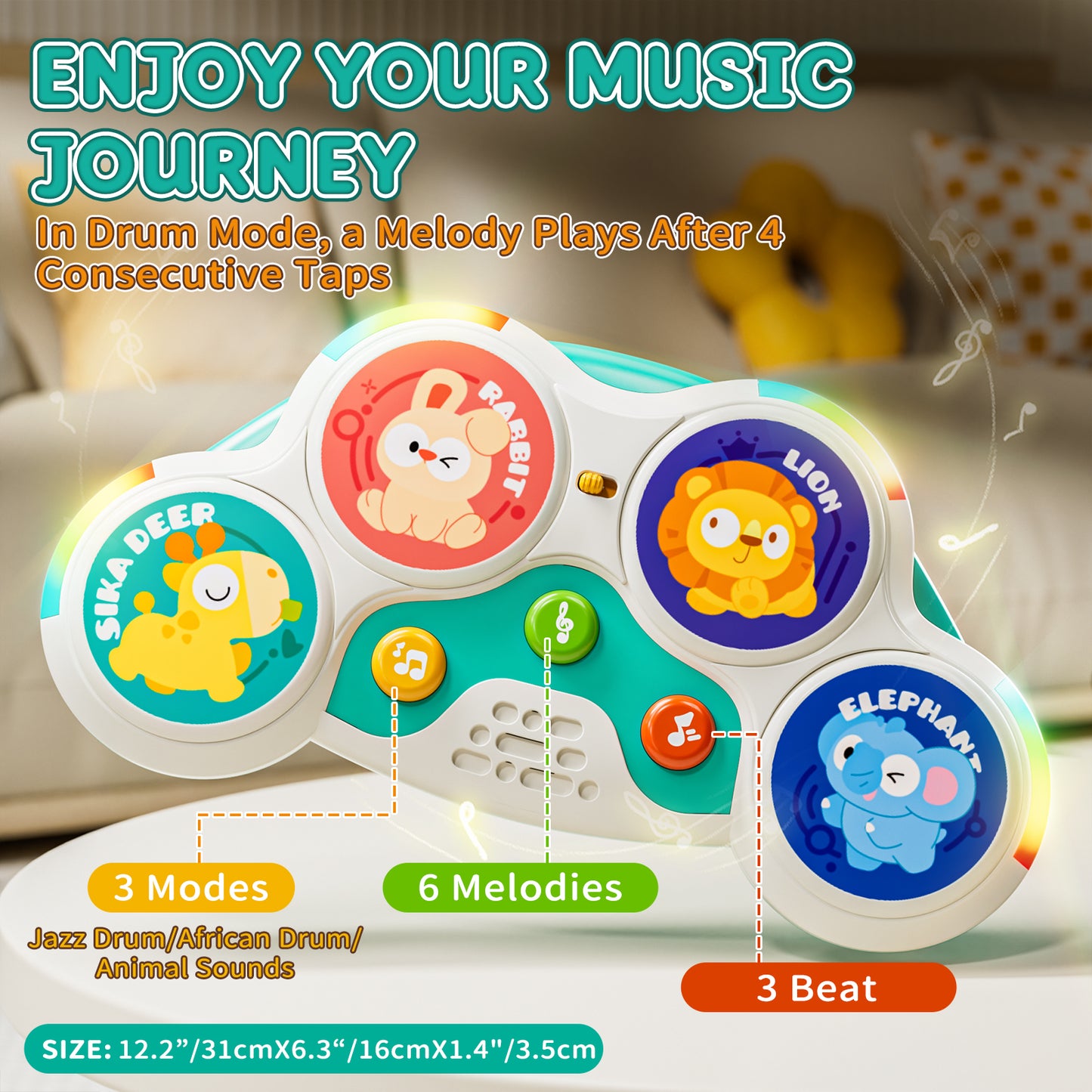 Kids Drum Set for Toddlers 1-3, Drum Set Toys for 1 2 3 Year Old Musical Toys, Animal Montessori Toys for 1 Year Old, Learning Educational Developmental Baby Toys 12-18 Mouth