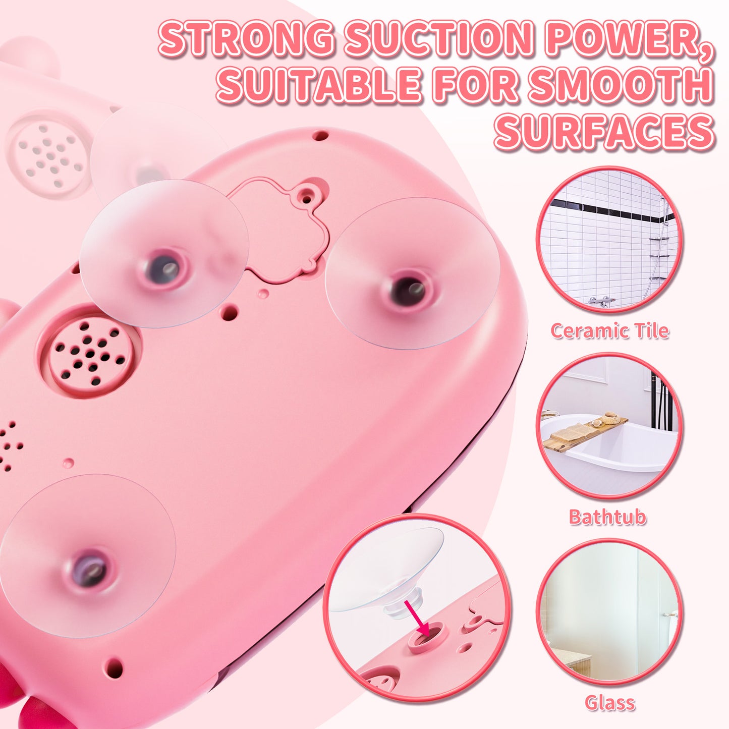 Bath Toys,Toddler Bath Bubble Machine, Bathtub Toy Dinosaur, Bubble Maker with 12 Songs, Bathtime Shower Bath Wall Toy for Boys Girls - Pink