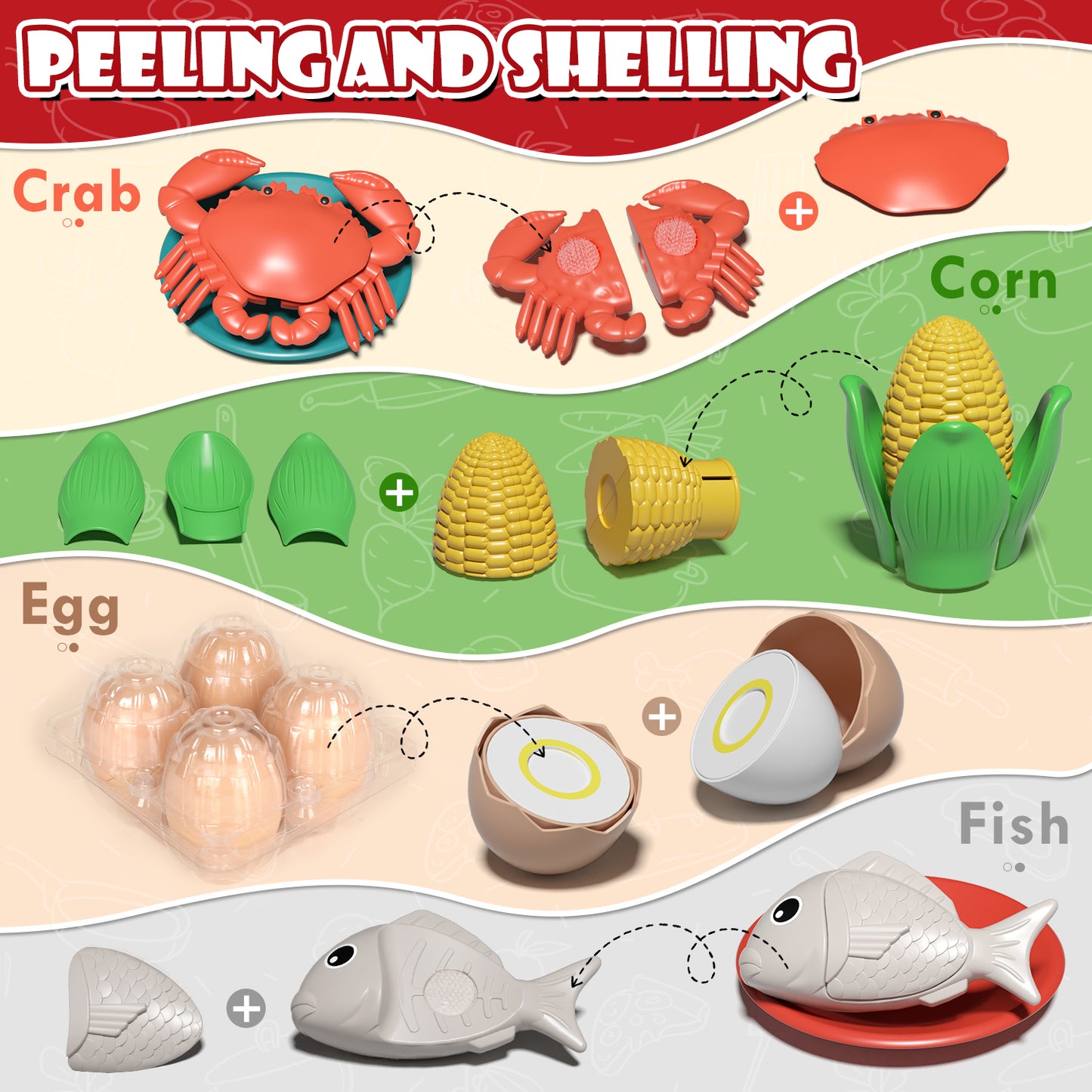 Play Food 34 Pcs, Kitchen Set for Kids, Kitchen Toys, Pretend Play Kitchen Accessories, Cutting Toy Food with Pans, Pot and Utensils, Preschool Learning Education Toddler Toys, Gifts for Girls Boys