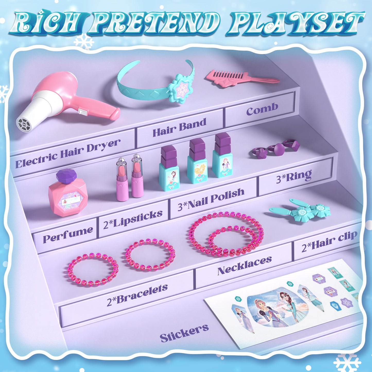 Kids Vanity Sets for Girls, Toddler Vanity Set Makeup Table for Kids, Girls Vanity with Mirror & Lights & Music Sound, Kids Makeup Vanity with Chair & Accessories, Toddler Toys for 2-5 Year Old Girls