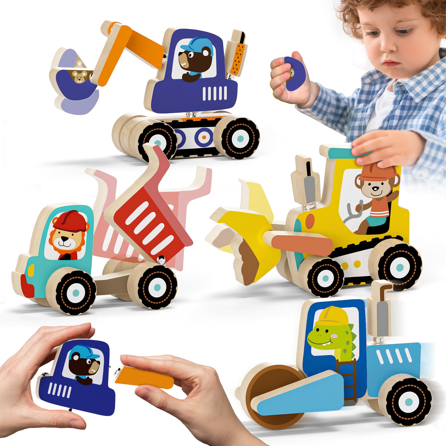 Toys for Boys 2 to 4 Years Old, Construction Vehicle Take Apart Toys Cars For Toddlers, Construction Toys for Boys 3 6 Years, Wooden Cars Toys, Learning Educational Toys for Kids Birthday Gifts