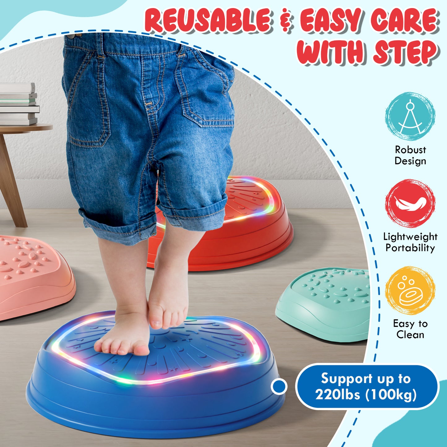 Stepping Stones for Kids, Upgraded Support Bones Toddler Stepping Stones, Crab Shape, 5 Pcs Non-Slip Balance Stepping Stones, Up to 220 lbs, Coordination Skills Sensory Toys for Ages 2 3 4 5 6+