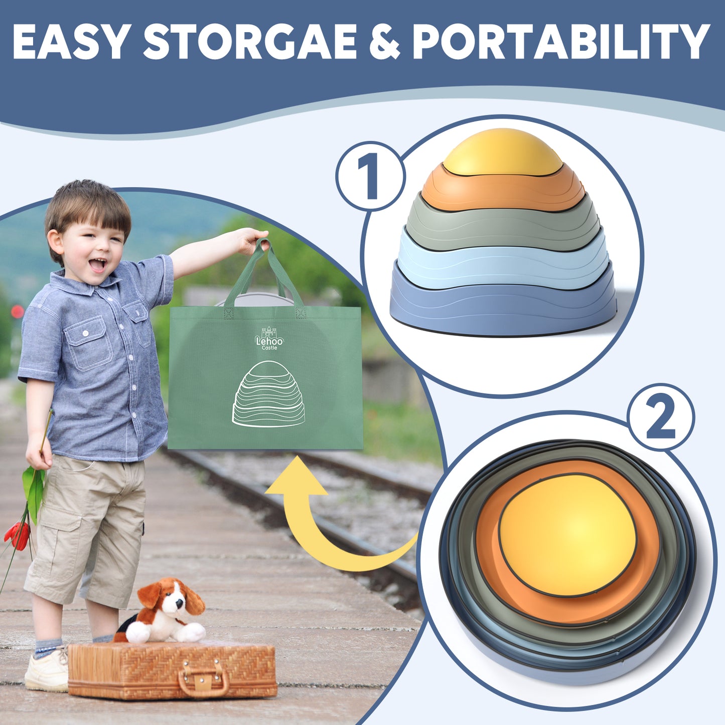Stepping Stones for Kids, Upgraded Support Bones Toddler Stepping Stones, 5 Pcs Non-Slip Balance Stepping Stones, Up to 220lbs, Coordination Skills Sensory Toys for Ages 2 3 4 5 6+, with Storage Bag