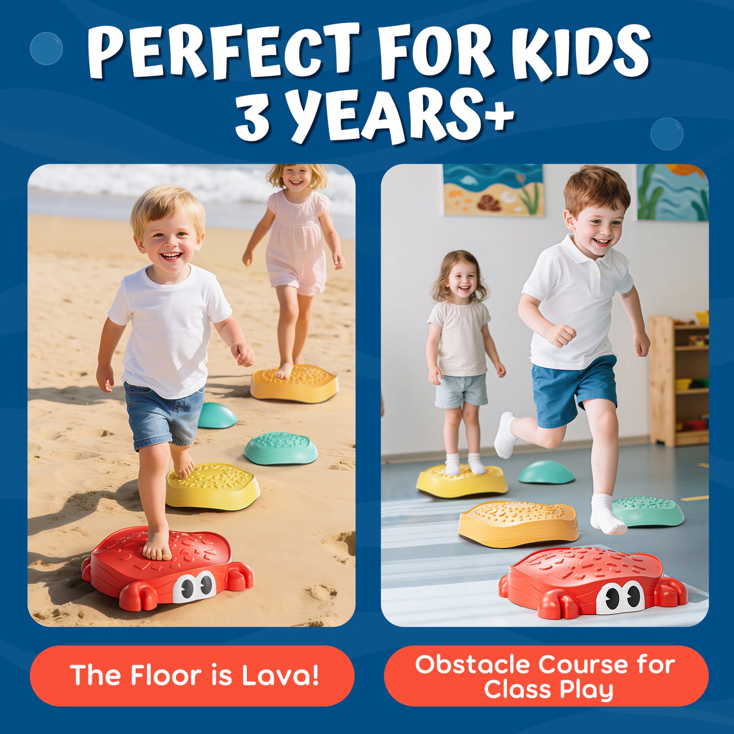 Stepping Stones for Kids, Upgraded Support Bones Toddler Stepping Stones, Crab Shape, 5 Pcs Non-Slip Balance Stepping Stones, Up to 220 lbs, Coordination Skills Sensory Toys for Ages 2 3 4 5 6+