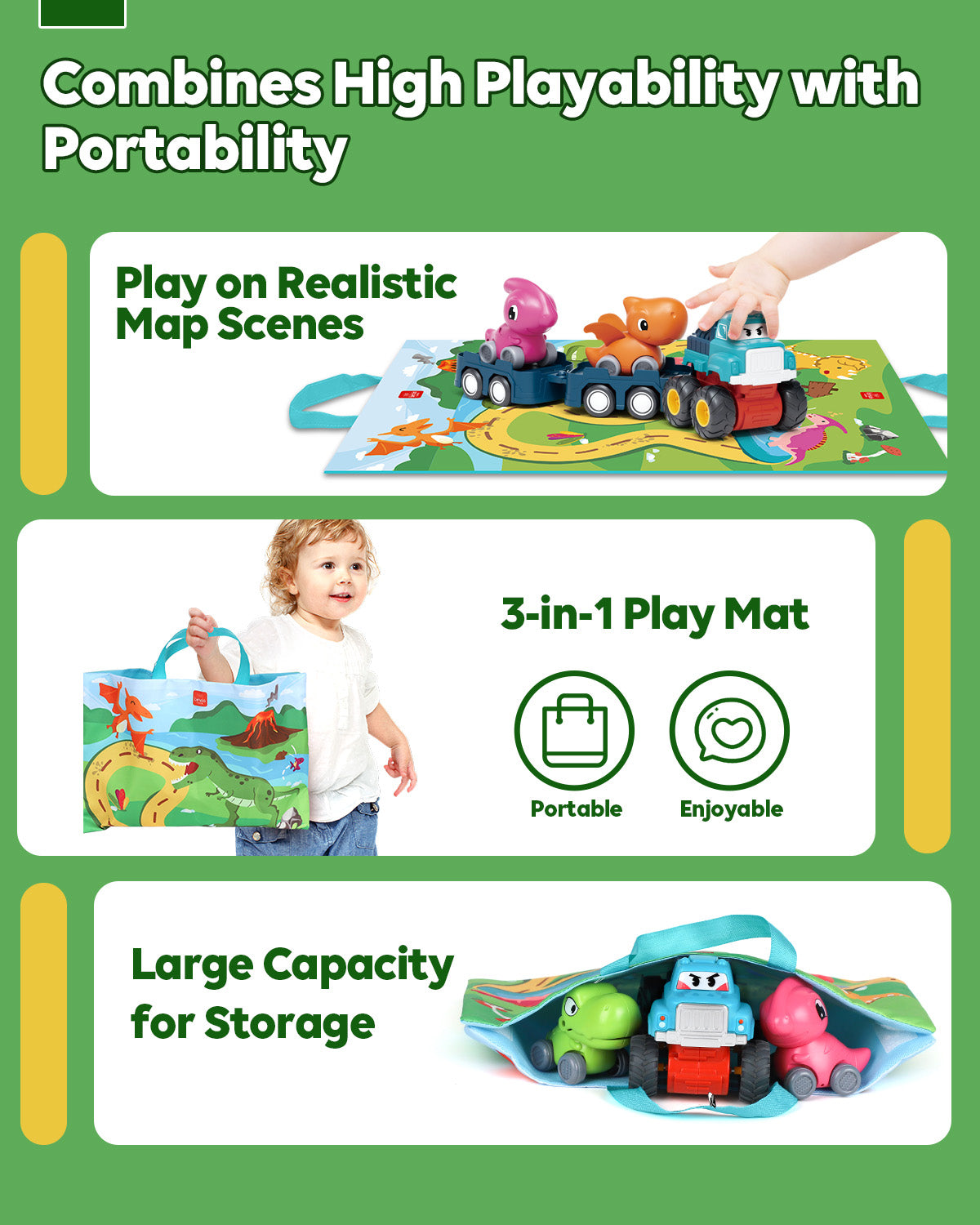 Toys for 1 2 3 Year Old Boy Girl, Toddler Toys, Dinosaur Toy Cars for Toddlers, Push and Go Toy Cars, Truck Trailer Cars Baby Toys, Friction Powered Truck Toy, Trailers Toy with Storage Bag