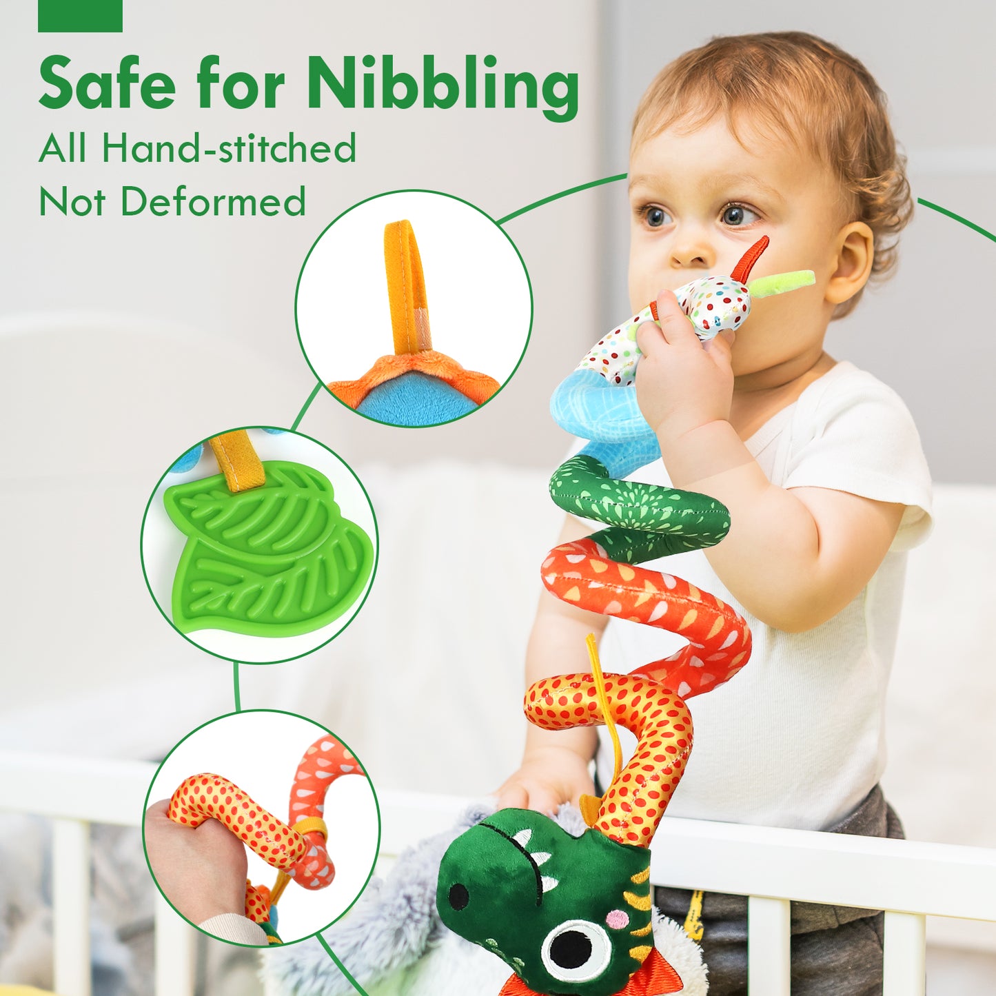 Baby Car Seat Toys, Baby Toys with Teething & Sensory Toys, Dinosaur Baby Crib Bed Around, Infant Newborn Baby Hanging Toys for 0 3 6 9 12 Months Baby Boys Girls