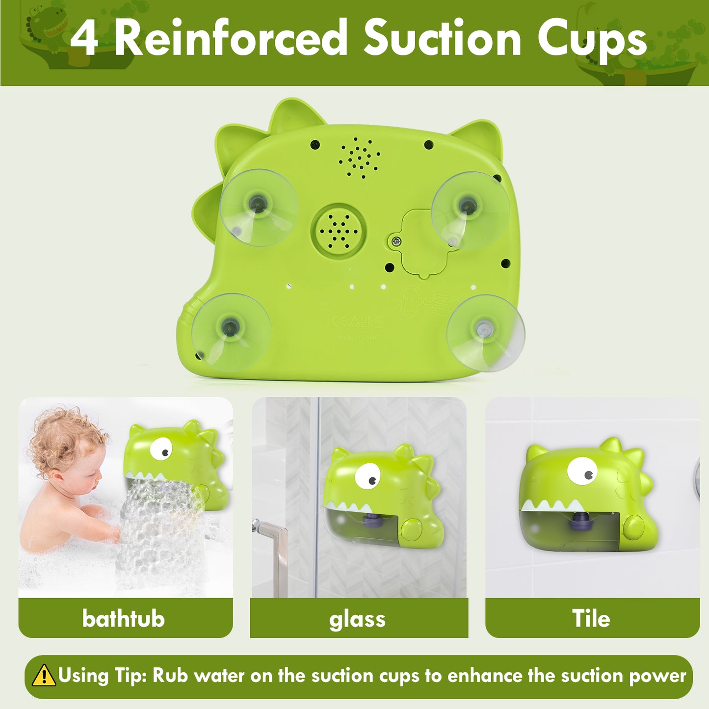 Bath Toys, Toddler Bath Bubble Machine, Bathtub Toy Dinosaur, Bubble Maker with 12 Songs, Bath Time Shower Bath Wall Toy for Boys Girls - Green