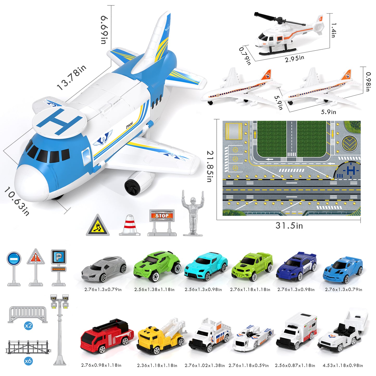 Airplane Toys, Toddler Toys for 2+ Year Old Boys, Transport Airplane with 6 Race Cars, 6 Carrier Cars, 2 Airplanes, 1 Helicopter, 1 Map, Boy Toys Planes for Kids, Best Gifts for 3 4 5+ Years Old Boys