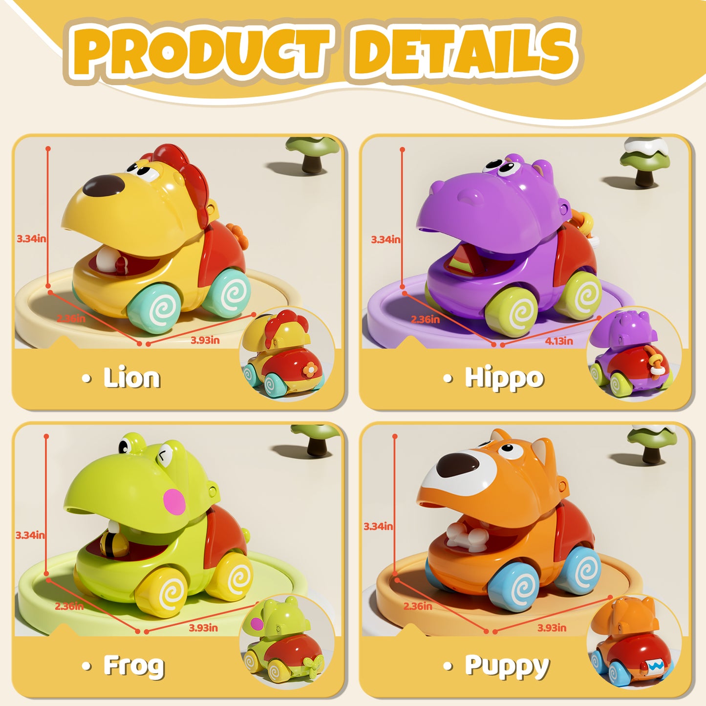 Toys for 1 Year Old Boys Gifts, 4pcs Baby Dinosaur Toy Cars 12 Month Car Toys, Cars for Girls 12-18 Months, Toy Cars For Toddlers for Infant 1 2 3 Year Old Girl 1st Birthday Gift