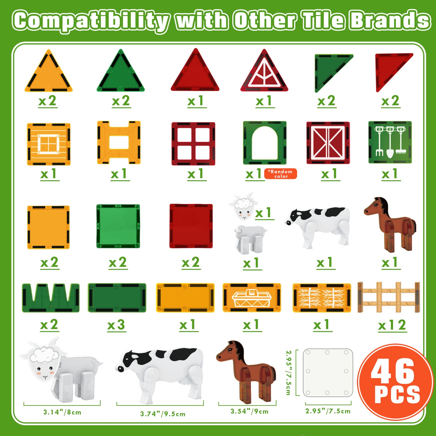 Magnetic Tiles, Farm Animals Theme 46 PCS Magnetic Blocks, Montessori Learning Toys for 3 to 4 Year, Magnetic Construction Toys for Toddlers 3-6 Years Old, Educational Toys for Boys Girls