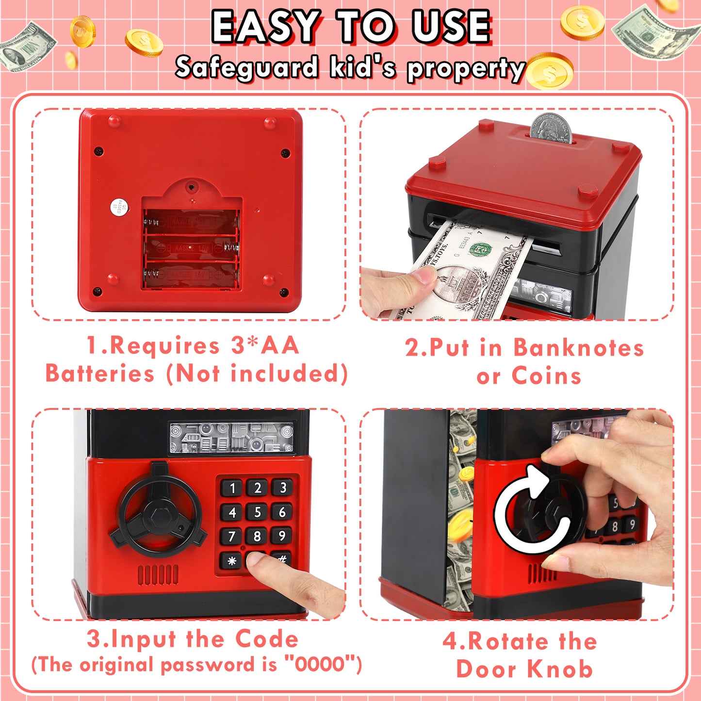 Piggy Banks for Kids, Money Bank, Piggy Bank for Boys Girls, Electronic Password Cash Coin Can ATM Bank with Auto Grab Bill Slot, Money Coin Saving Box for Kids, Perfect Gifts for Boys Girls