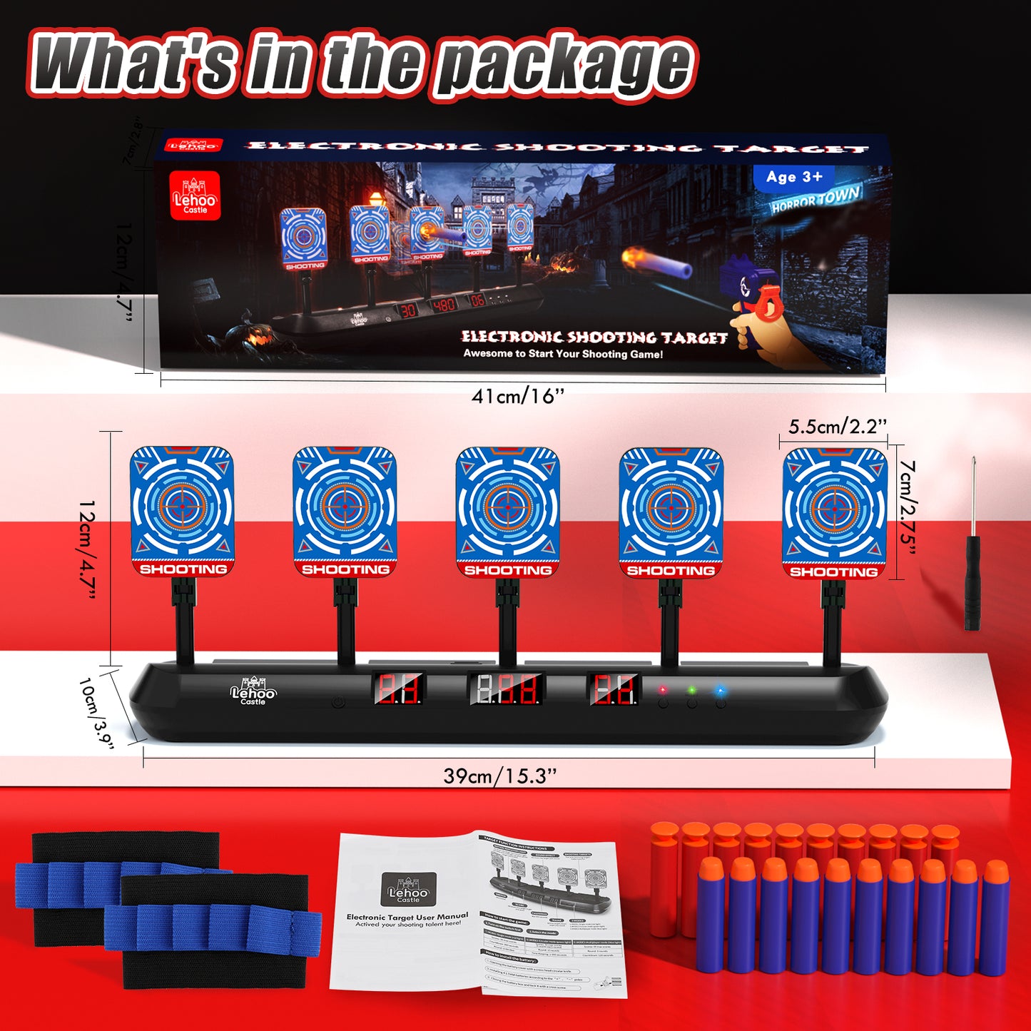 Shooting Targets for Nerf, with Auto-Reset, 5 Electronic Digital Scoring Target with Toy Gun