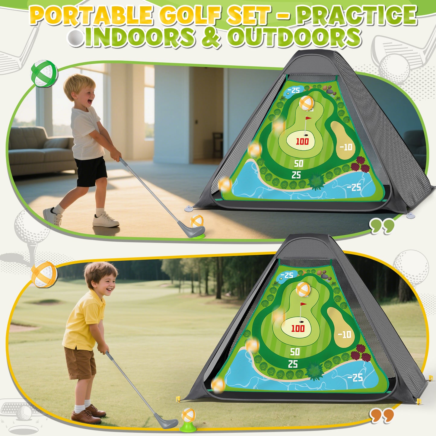 Kids Toy Golf Club Set with Golf Putting Mat, 3-5 Toddler Mini Golf Games, Indoor Outdoor Sport Toys Gifts for Boys Girls Aged 3 4 5 6