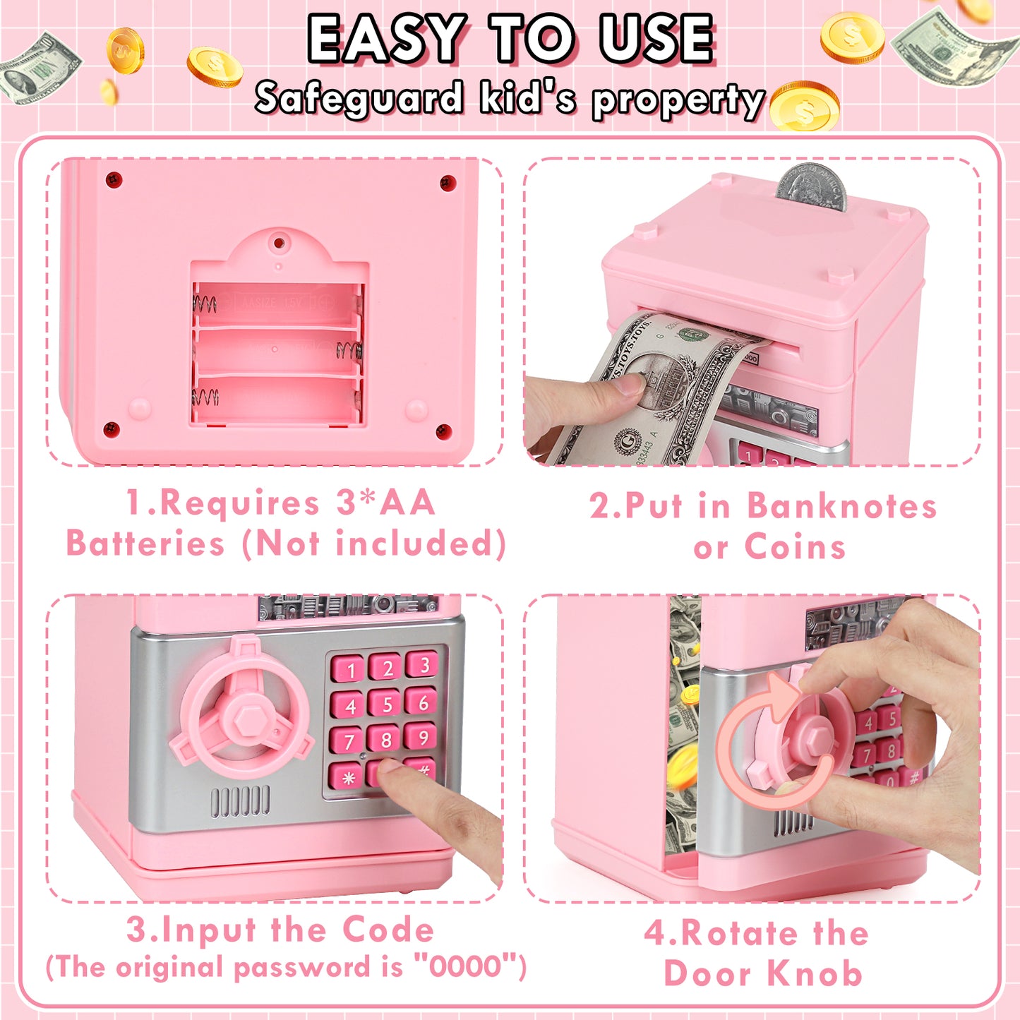 Piggy Banks for Kids, Money Bank, Piggy Bank for Boys Girls, Electronic Password Cash Coin Can ATM Bank with Auto Grab Bill Slot, Money Coin Saving Box for Kids, Perfect Gifts for Boys Girls