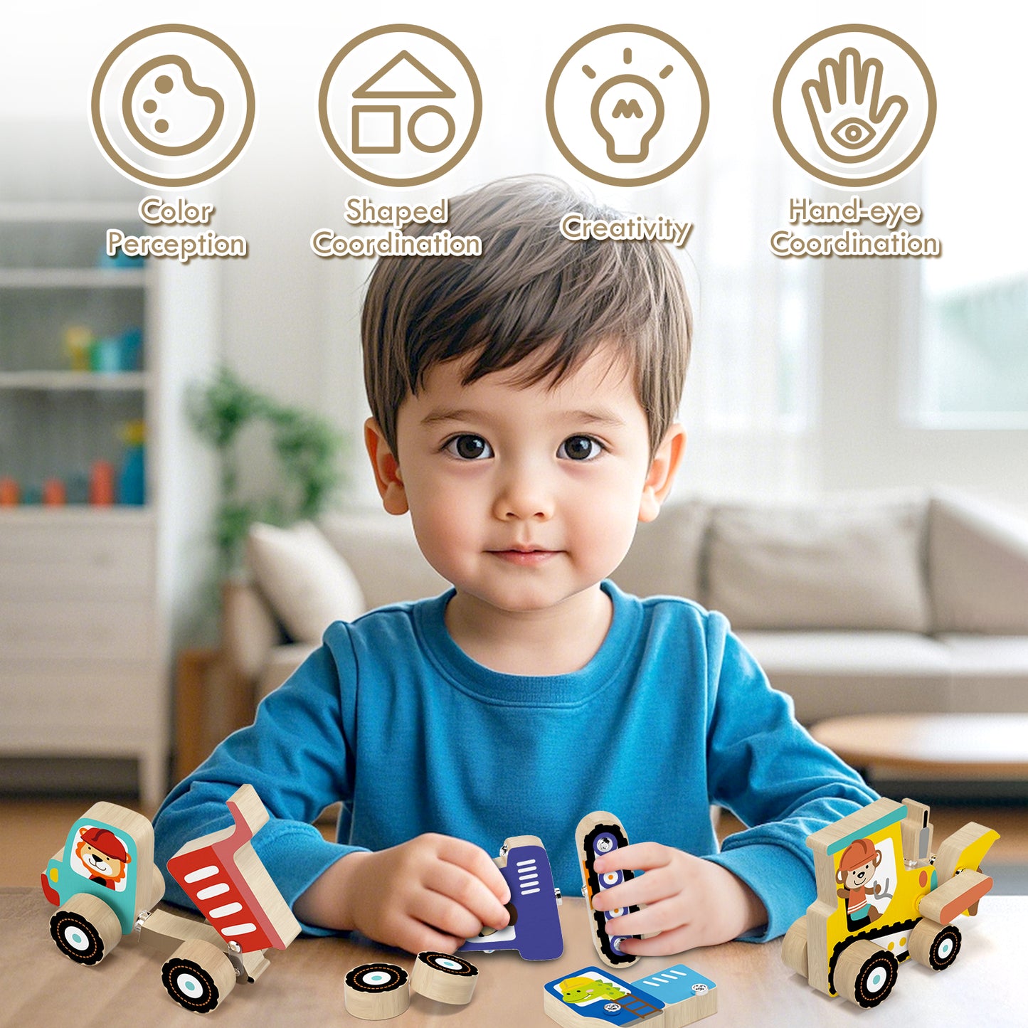 Toys for Boys 2 to 4 Years Old, Construction Vehicle Take Apart Toys Cars For Toddlers, Construction Toys for Boys 3 6 Years, Wooden Cars Toys, Learning Educational Toys for Kids Birthday Gifts