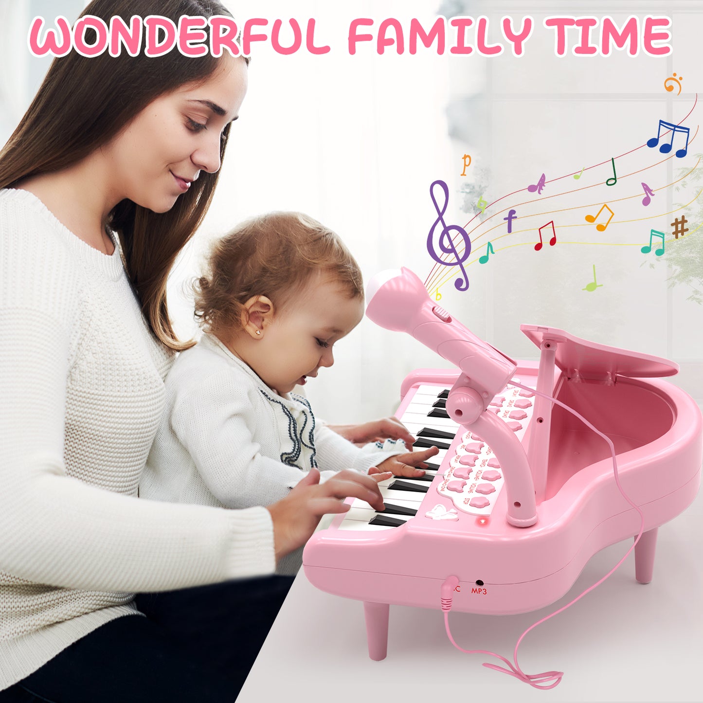 Piano for Kids, Toddler Toys for Girls, 24 Keys Kids Piano Toy, Musical Toys for 1 Year Old, Kids Keyboard with Microphone, Preschool Learning Toys, Musical Instruments for 1 2 3 Year Old Best Gift