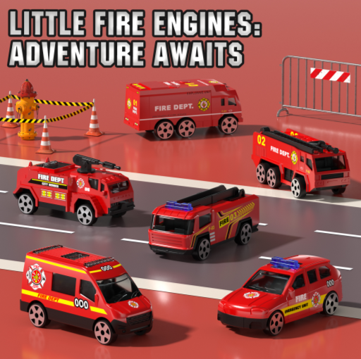 Toy Trucks for Boys 2 3 6 Years, Fire Truck Toys for Toddlers with Lights, Include Ejection Mode, Powerful Storage, Rescue Aerial Ladder, Water Pipes, 6 Alloy Vehicles, Best Birthday Christmas Gifts