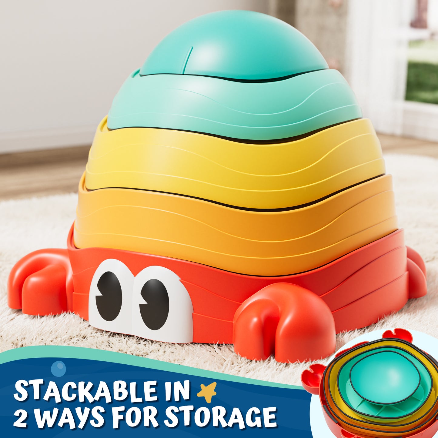 Stepping Stones for Kids, Upgraded Support Bones Toddler Stepping Stones, Crab Shape, 5 Pcs Non-Slip Balance Stepping Stones, Up to 220 lbs, Coordination Skills Sensory Toys for Ages 2 3 4 5 6+