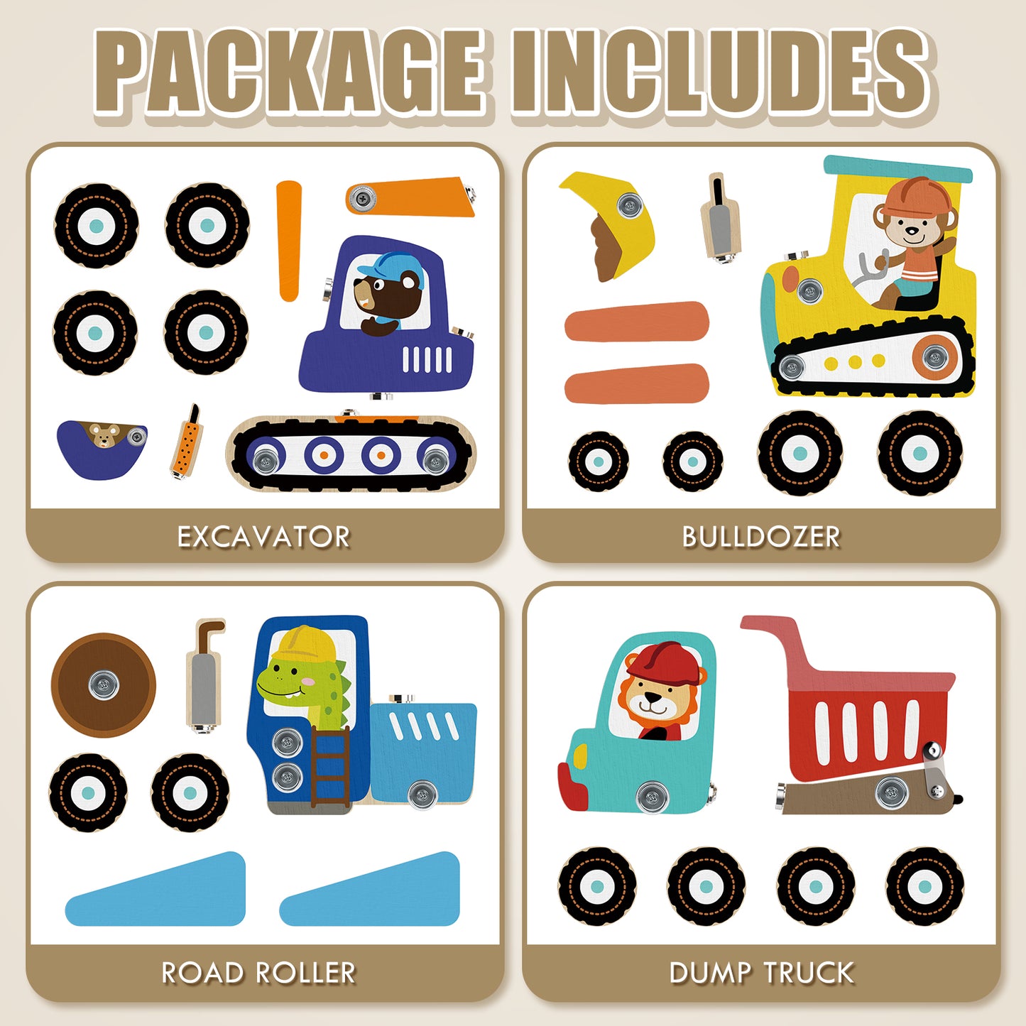 Toys for Boys 2 to 4 Years Old, Construction Vehicle Take Apart Toys Cars For Toddlers, Construction Toys for Boys 3 6 Years, Wooden Cars Toys, Learning Educational Toys for Kids Birthday Gifts