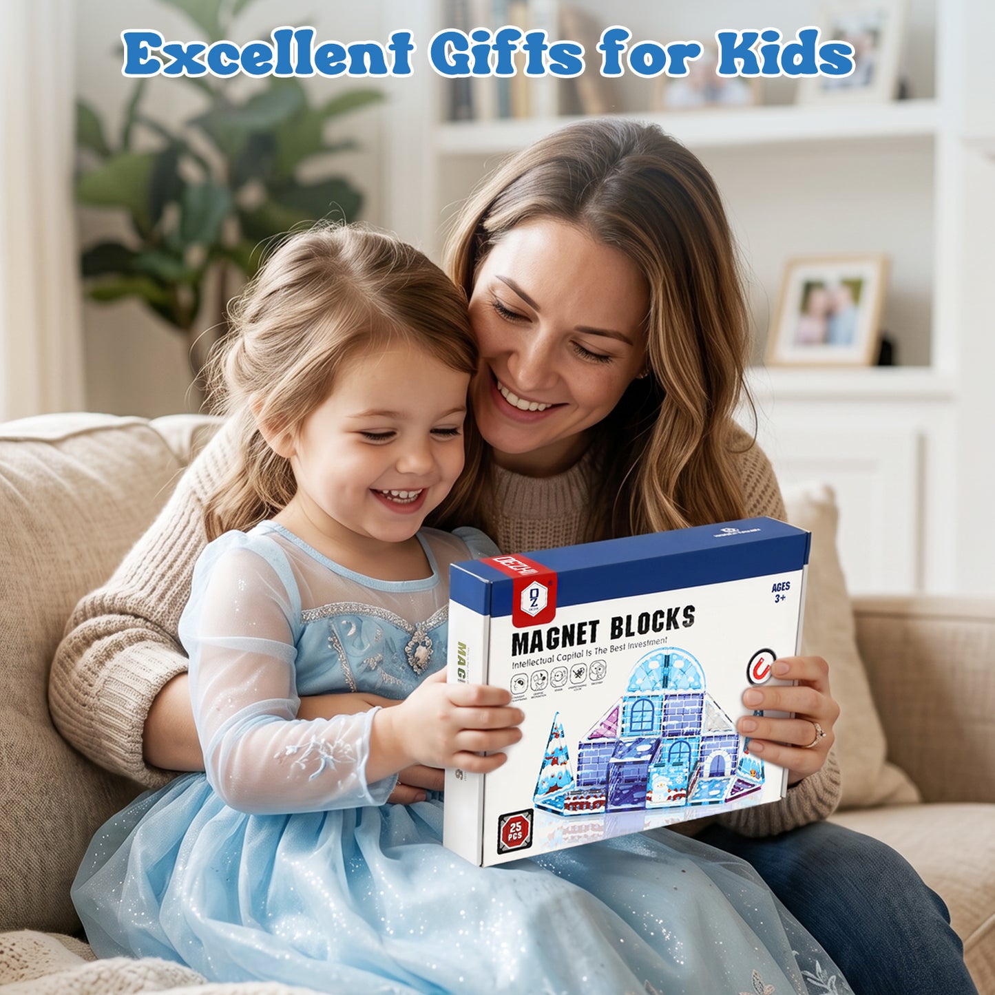 Magnetic Tiles, Snow & Ice Theme 25 PCS Magnetic Blocks, Montessori Learning Toys for 3 to 4 Year, Magnetic Construction Toys for Toddlers 3-6 Years Old, Educational Toys for Boys Girls