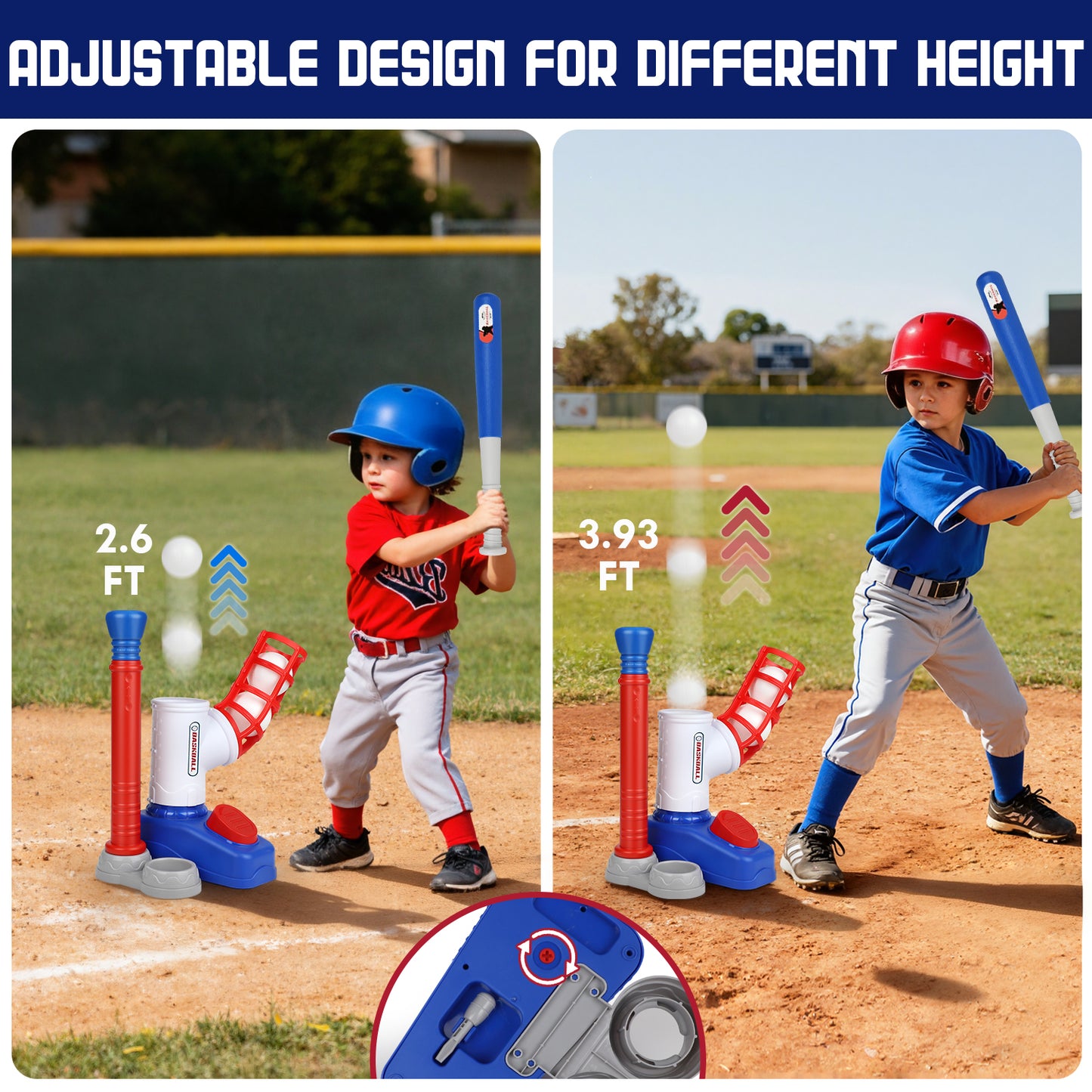 T Ball Set Toys for Kids Boys 3-5, Kids Baseball Toys Includes 6 Balls, for Age 3 to 6, Toddler Baseball Game Sports & Outdoors Toys, Auto Ball Launcher - Blue
