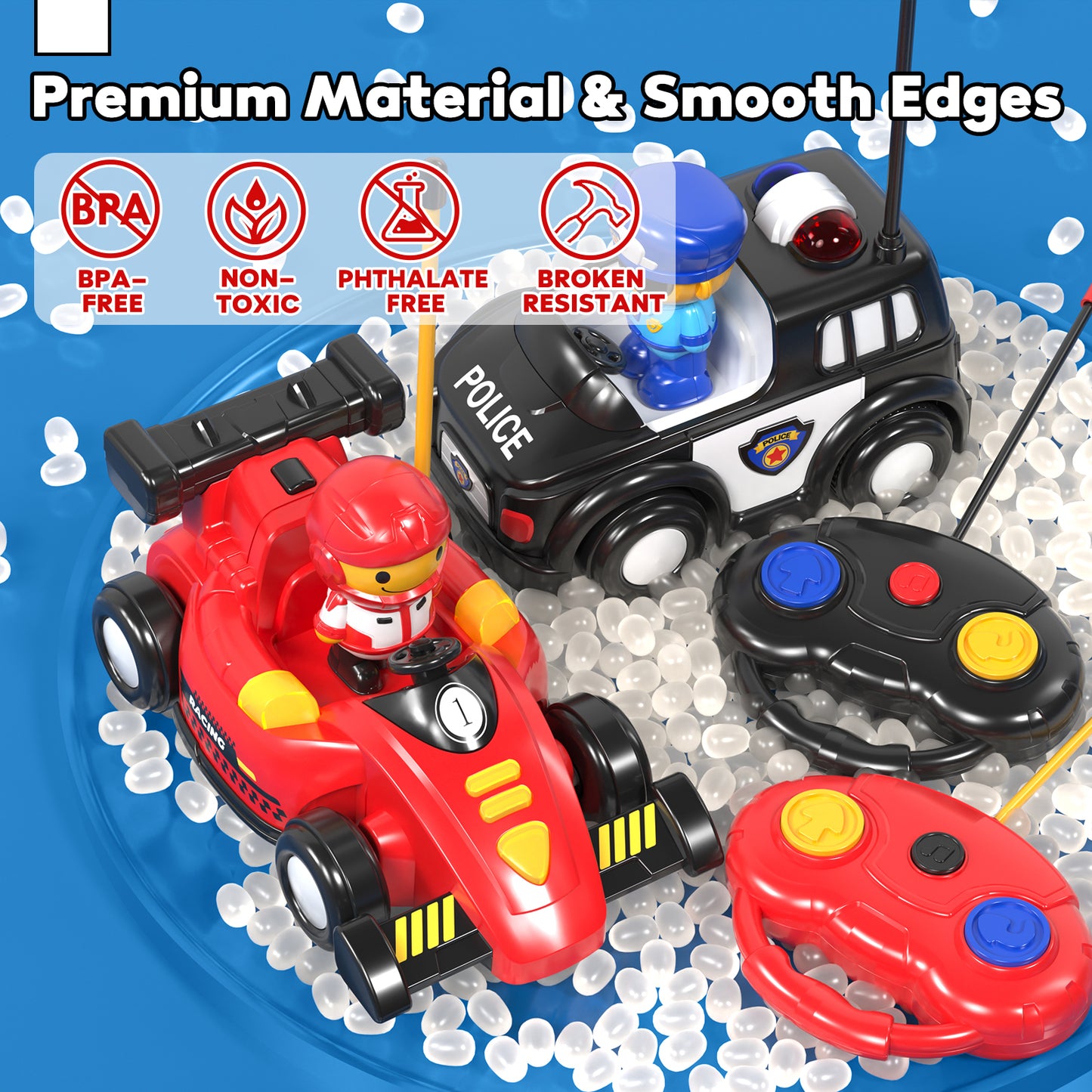 2 Pack Remote Control Cars for Toddlers Remote Control Toys, RC Race Car & Police Car for Kids with Light & Music, Ejector Battle Cars, RC Car Toys, Boy Toys, Gifts for Ages 3-5 Toddler Boys Girls