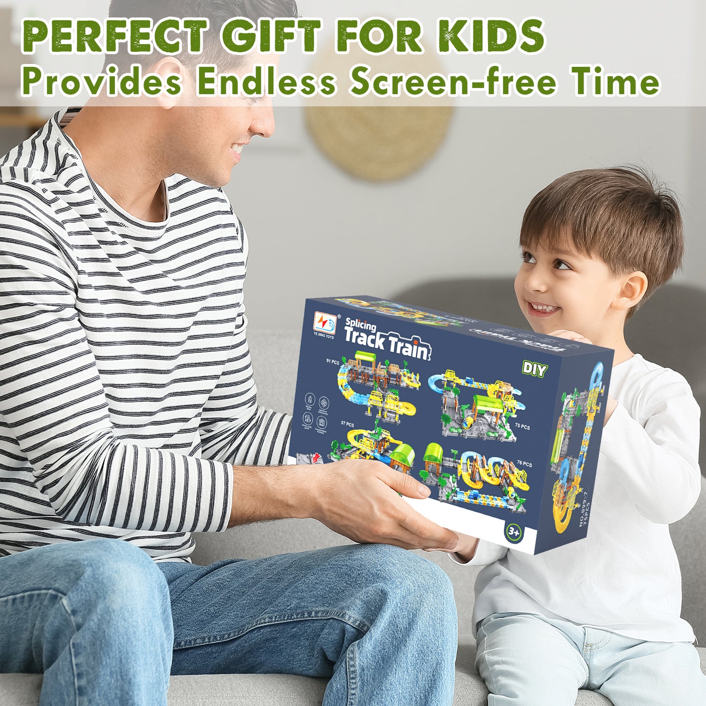 Train Set, 90 PCS Train Toys for 2 Year Old Boys, Toddler Toy Train with Train Tracks, with 2 Battery Powered Mini Train for Kids Ages 3+ Years, Best Birthday Gift for 2 3 4 5+ Years Old Boys Girls
