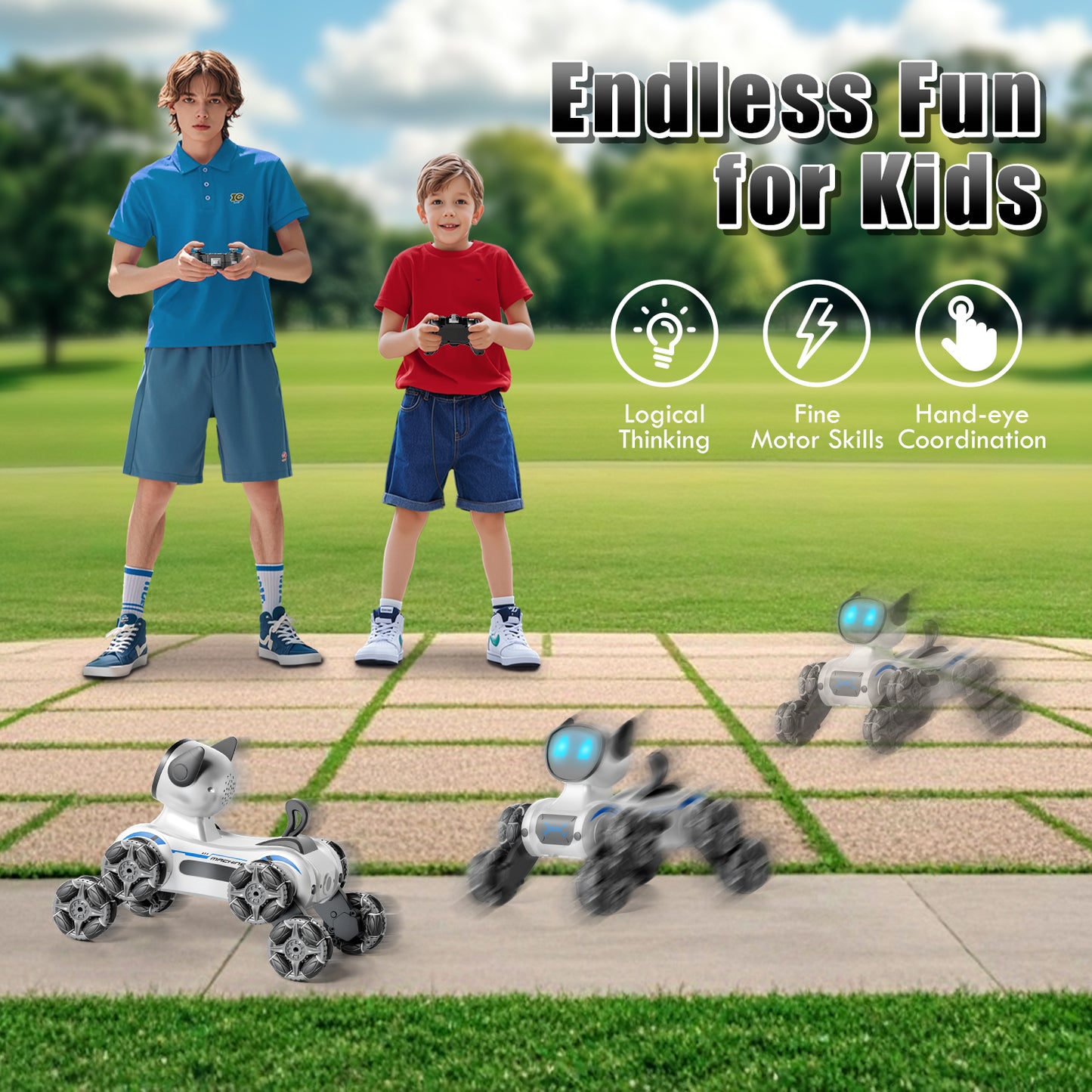 Remote Control Cars, Robot Dog Toy for Kids, RC Robot Toys for 7 8 9 10 11 12 Year Old Boys Toy, 2.4Ghz Fast Stunt, Robot Dog RC Cars for Age 8-12 Outdoor Toys w/Light & Smoke, Perfect Gift for Boys