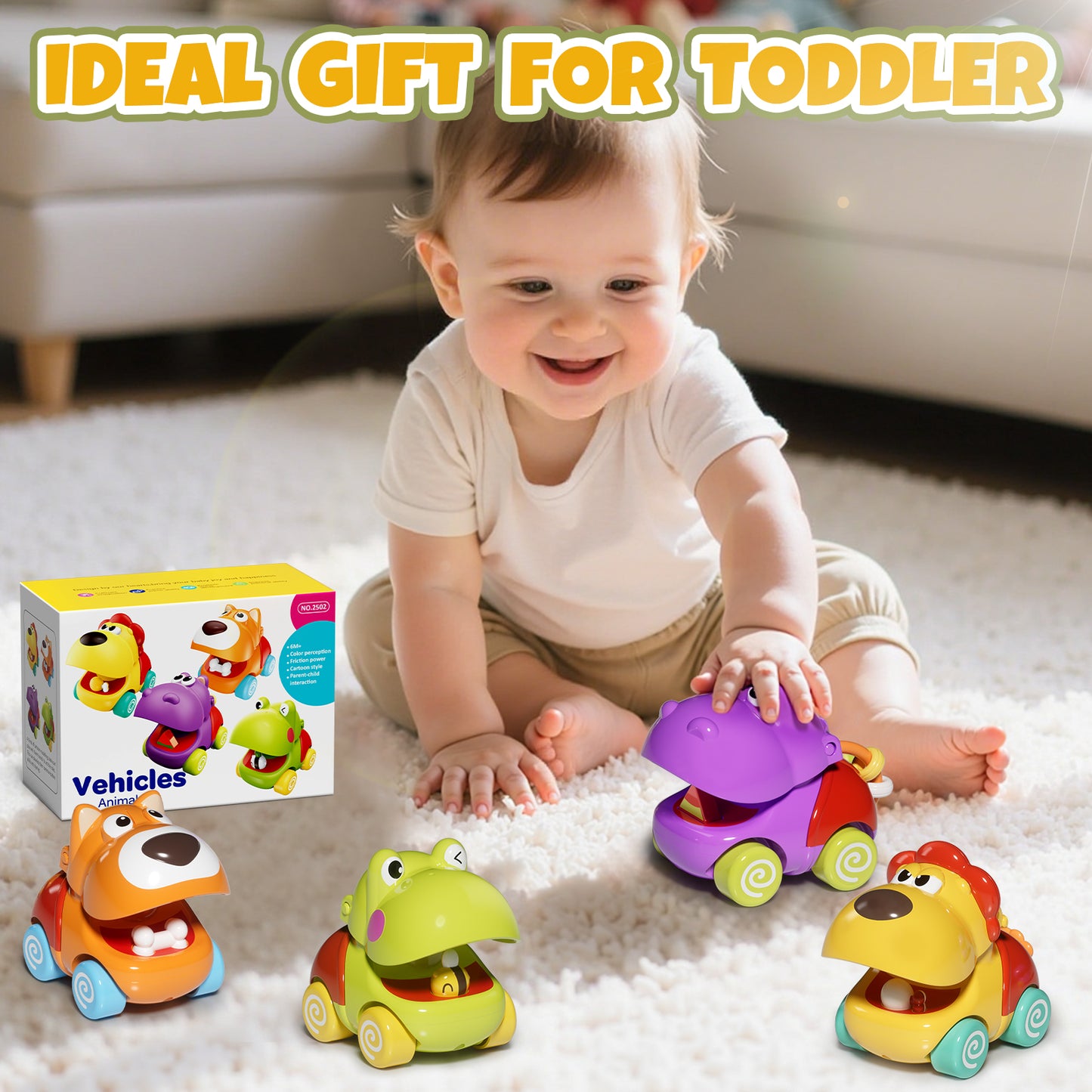 Toys for 1 Year Old Boys Gifts, 4pcs Baby Dinosaur Toy Cars 12 Month Car Toys, Cars for Girls 12-18 Months, Toy Cars For Toddlers for Infant 1 2 3 Year Old Girl 1st Birthday Gift