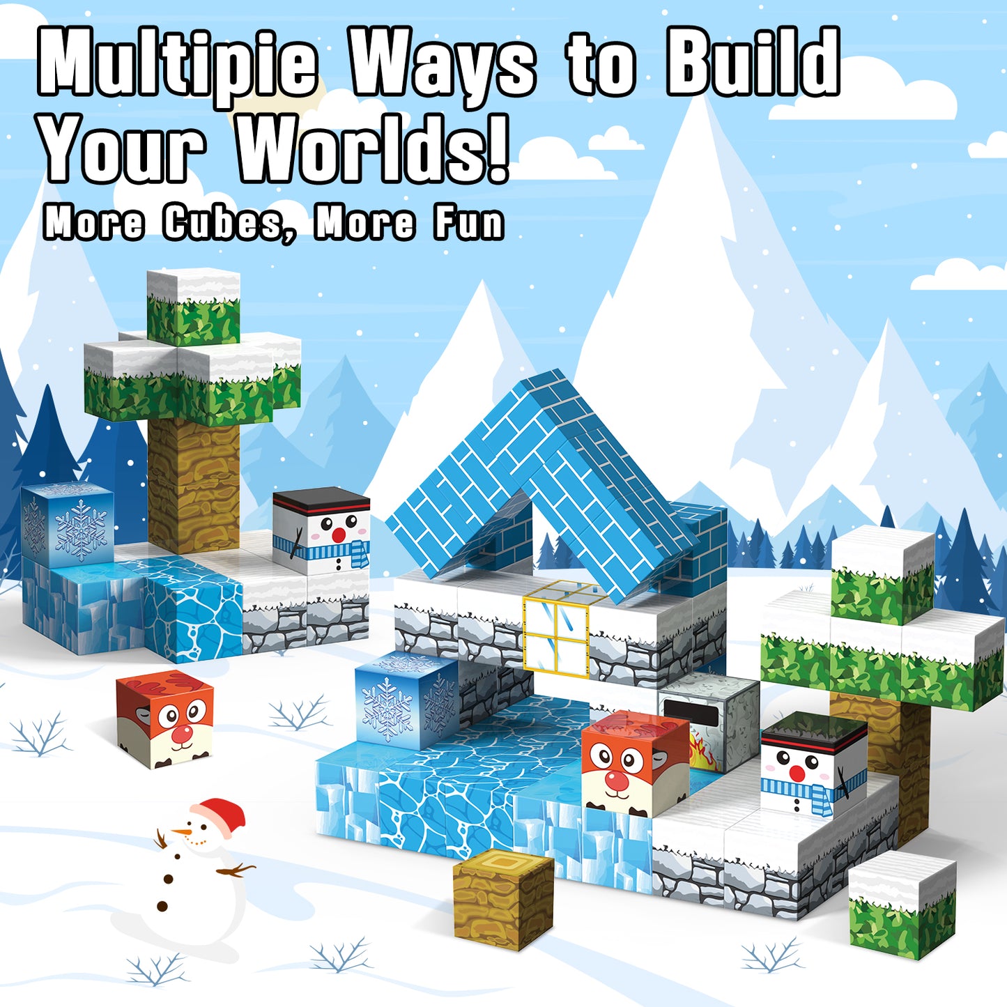 Magnetic Blocks, Snow World Theme 54 PCS Magnetic Tiles, Montessori Learning Toys for 3 to 4 Year, Magnetic Construction Toys for Toddlers 3-6 Years Old, Educational Toys for Boys Girls