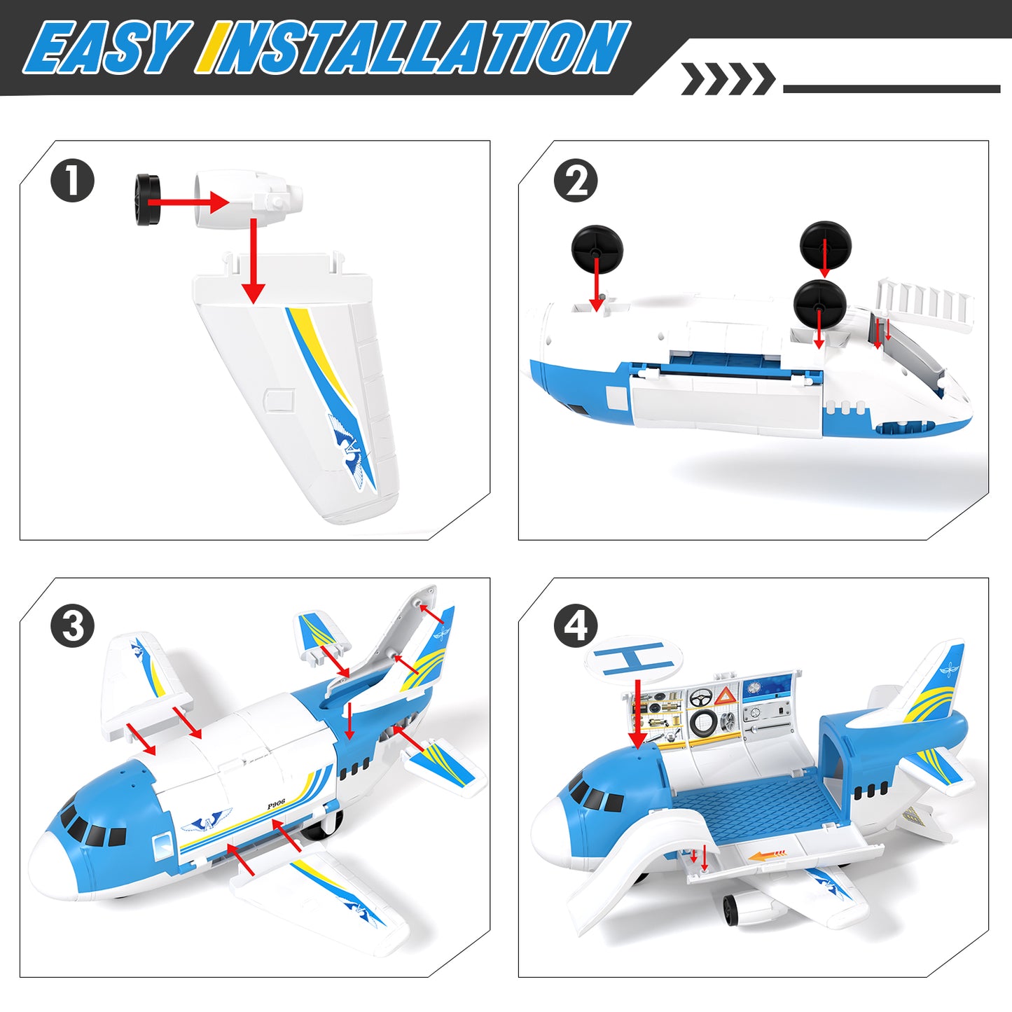 Airplane Toys, Toddler Toys for 2+ Year Old Boys, Transport Airplane with 6 Race Cars, 6 Carrier Cars, 2 Airplanes, 1 Helicopter, 1 Map, Boy Toys Planes for Kids, Best Gifts for 3 4 5+ Years Old Boys