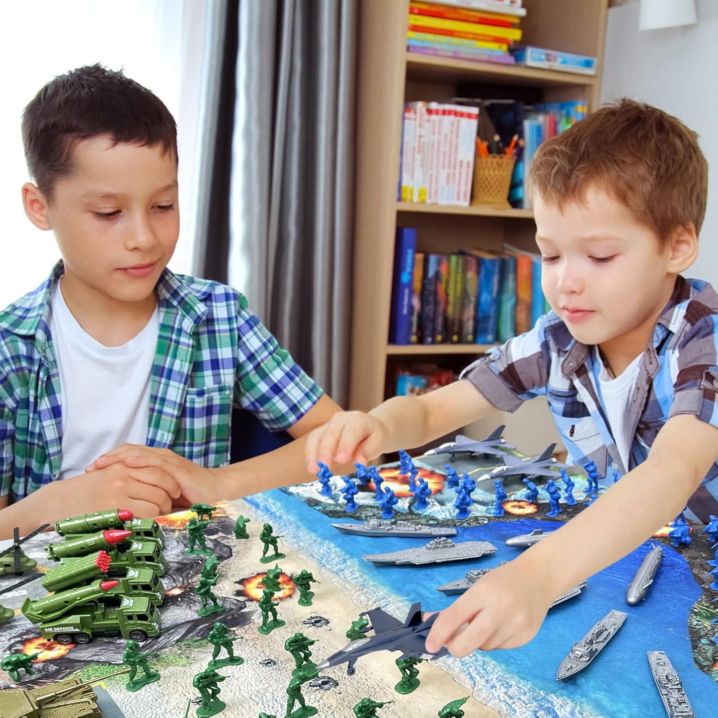Army Toys, Army Men Playset, Military Toys Set Includes Toy Soldiers Figures, Battle Mat, Submarine, Casemate, Army and Navy Weapon Gear Accessories, Army Toys for Boys Age 4-12