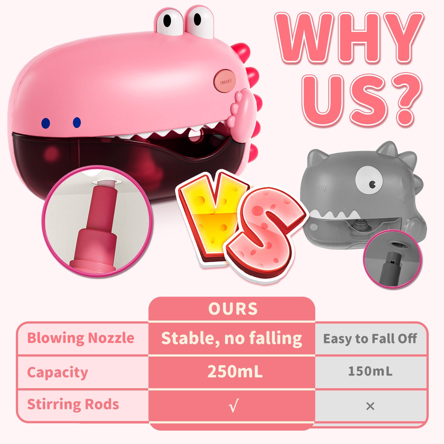 Bath Toys,Toddler Bath Bubble Machine, Bathtub Toy Dinosaur, Bubble Maker with 12 Songs, Bathtime Shower Bath Wall Toy for Boys Girls - Pink