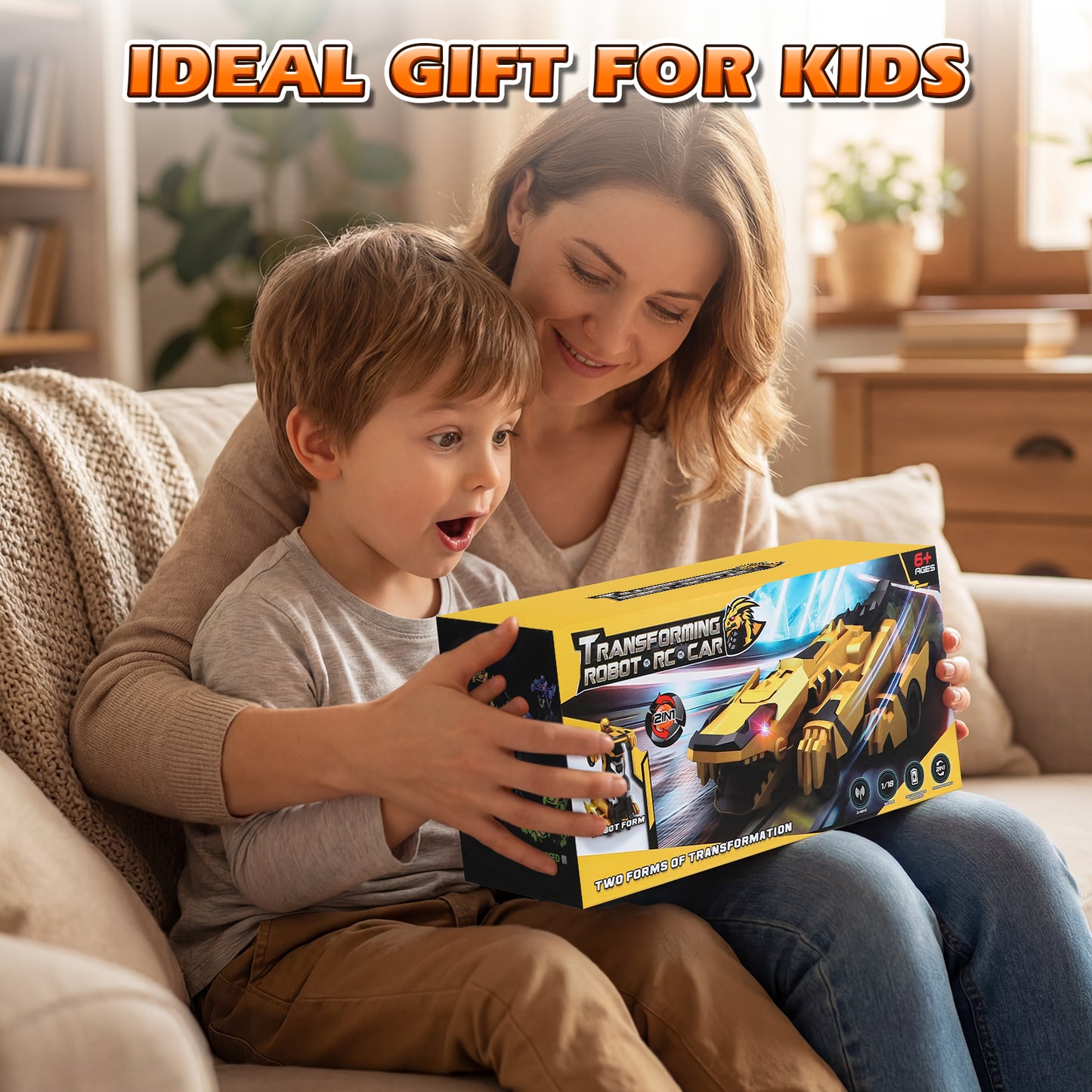 Remote Control Cars, Dinosaur Transform RC Cars, Transforming Toys with Cool Light, 360° Rotation One Button Deformation Car Toy, Birthday Gifts for Boys 5-7 8-12 Years Old