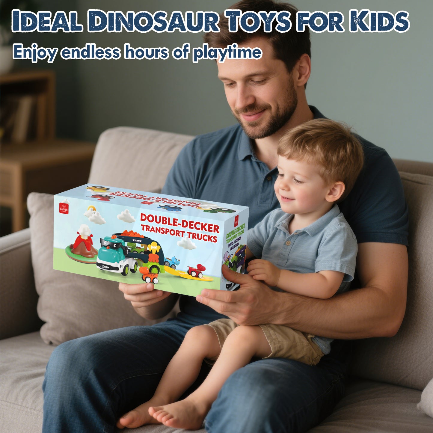 Toddler Toys for Boys 2 3 4 5+ Years Old, Dinosaur Toy Cars with Lights & Sounds, Toy Trucks Car for Boys, Pull Back Cars Baby Toys, 5 in 1 Car Carrier Truck Toy Sets, Best Birthday Christmas Gifts