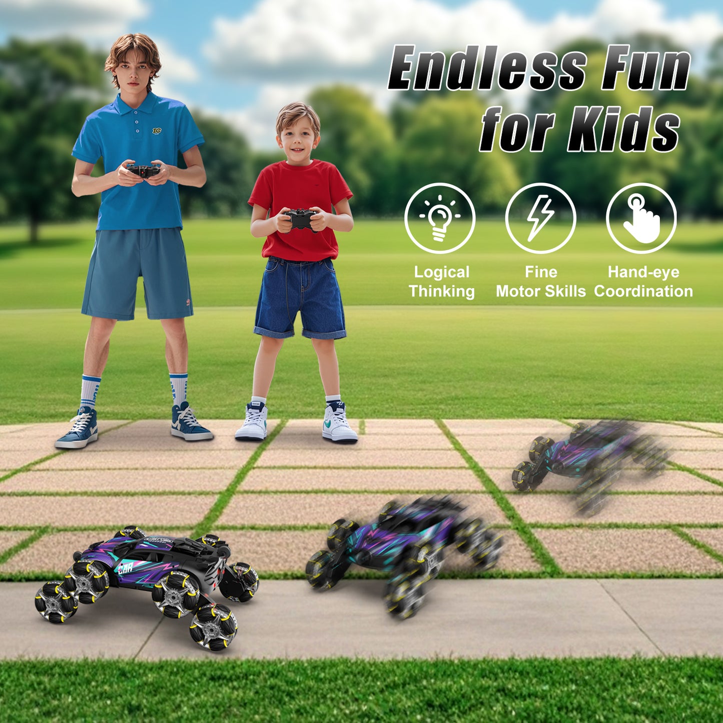 Remote Control Cars, 8WD RC Cars Toys for 7 8 9 10 11 12 Year Old Boys Toy, 2.4Ghz Fast Stunt, Transform Drift Stunt Cars for Age 8-12 Outdoor Toys, w/Light & Smoke, Perfect Birthday Christmas Gift