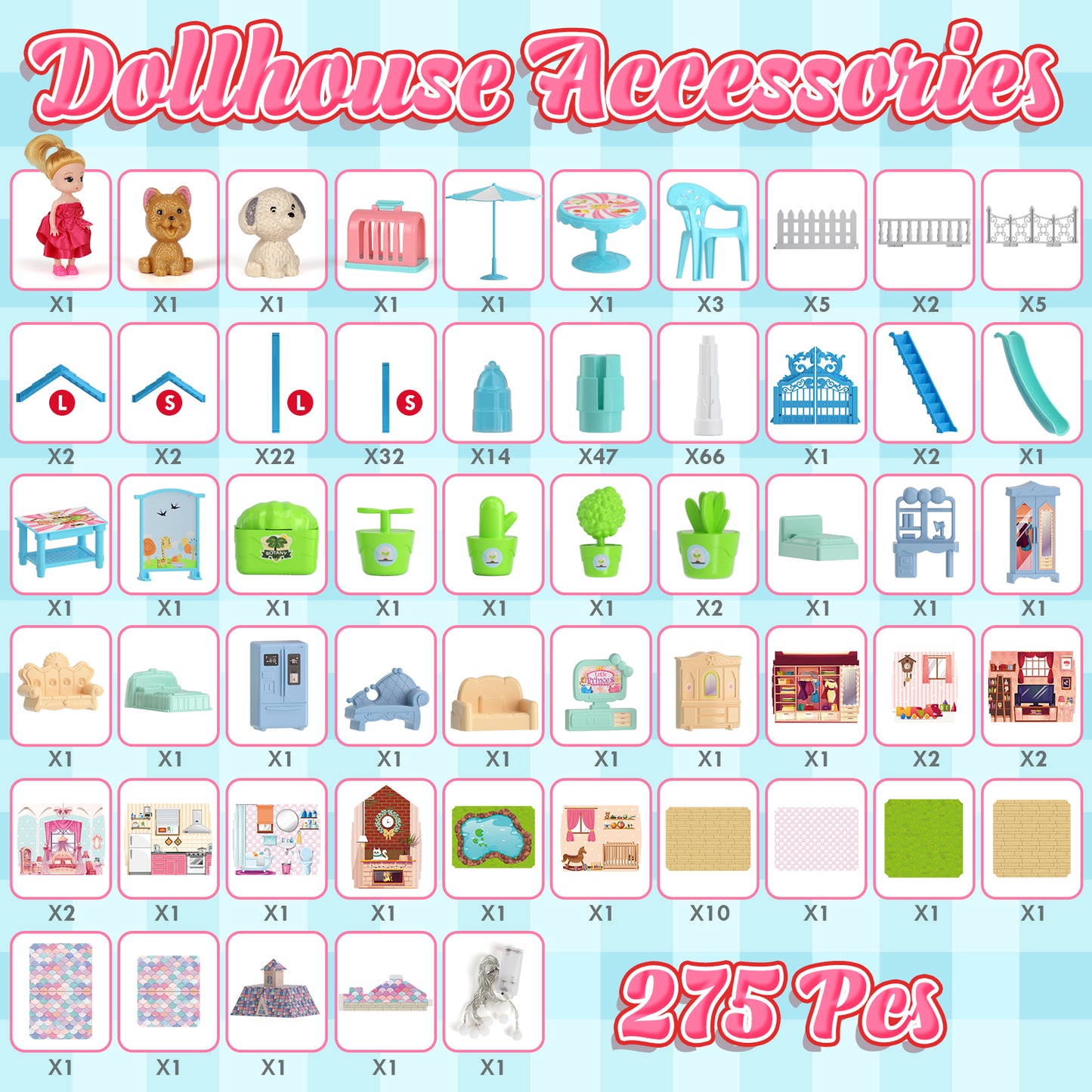 Dollhouse for Girls, 11 Rooms Huge Doll House with LED Lights, Noctilucent, 1 Doll, 2 Dogs, Furnitures, Pretend Play Toys for Girls, Best Birthdays Christmas Gift for Girls Age 3+