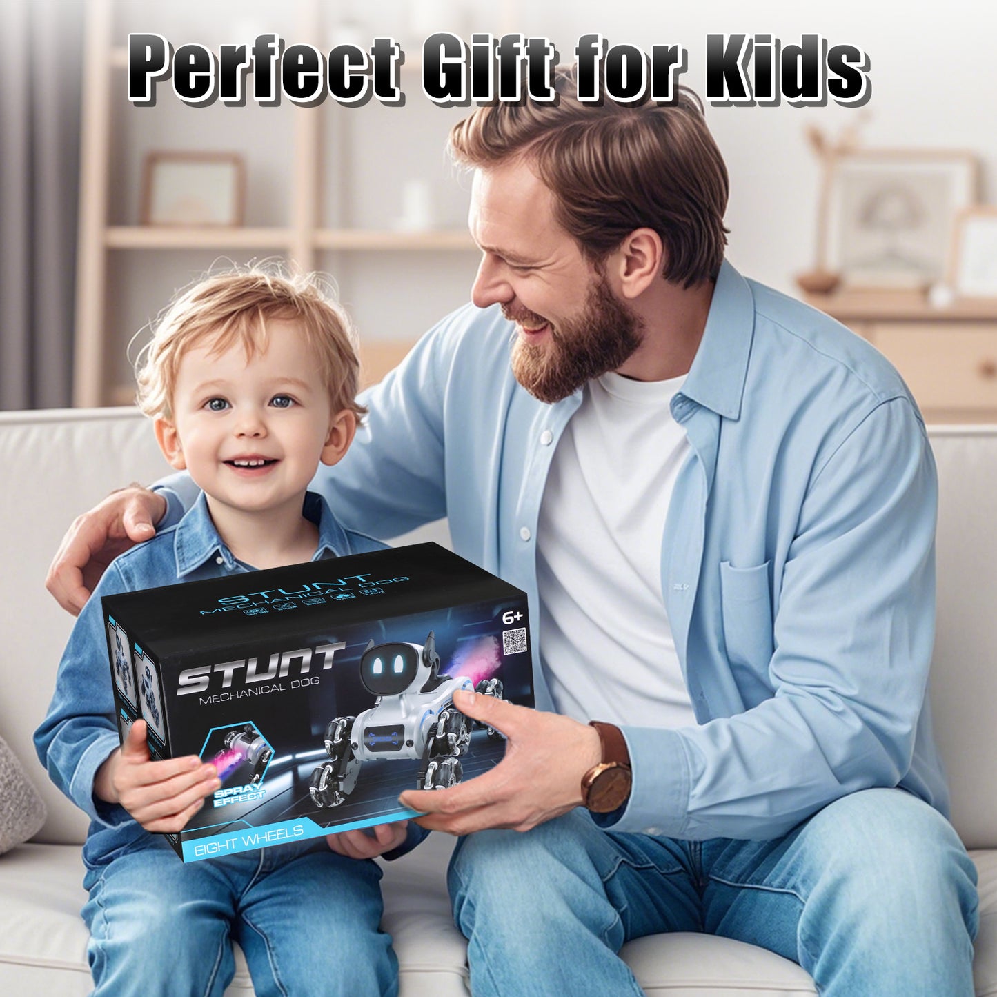 Remote Control Cars, Robot Dog Toy for Kids, RC Robot Toys for 7 8 9 10 11 12 Year Old Boys Toy, 2.4Ghz Fast Stunt, Robot Dog RC Cars for Age 8-12 Outdoor Toys w/Light & Smoke, Perfect Gift for Boys