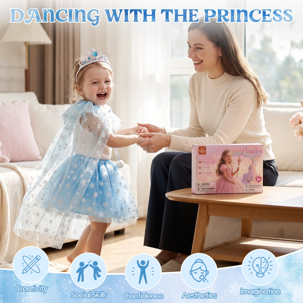 Princess Dress Up Toddler Girl Toys, Dress Up for Girls 3 4 5 6 Year Old, Princess Toys for Toddler Girls, Include Cloak, Gloves, Jewelry, Princess Wand... Birthday Gift for Girls (Ice & Snow)