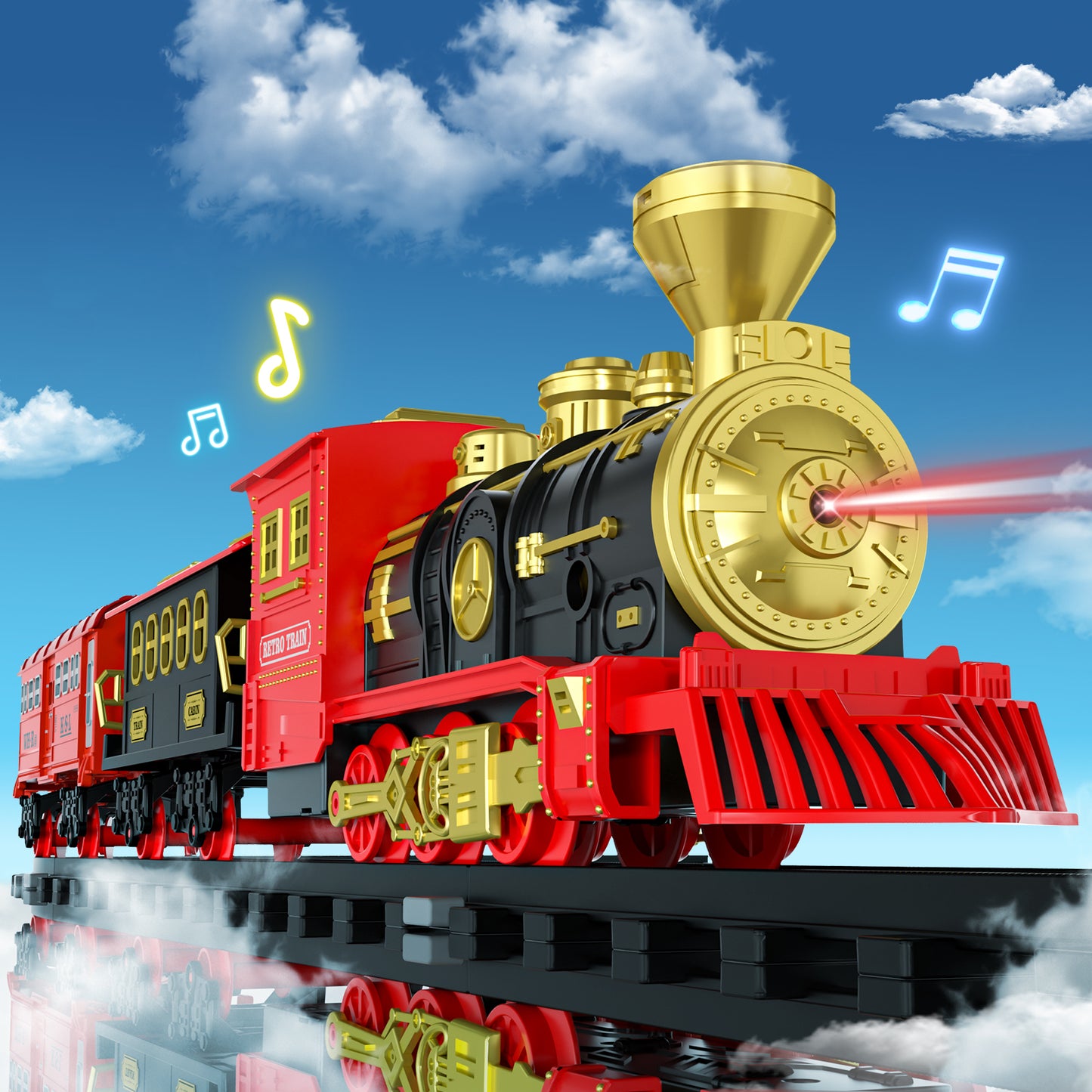 Train Set, Train Toys for Toddlers with Smoke, Lights & Sound, Toy Train with Train Tracks, Rechargeable Steam Train Sets for Kids 2 3 4 5 6 7 8+ Years Old, Birthday Christmas Gift for Boys Girls