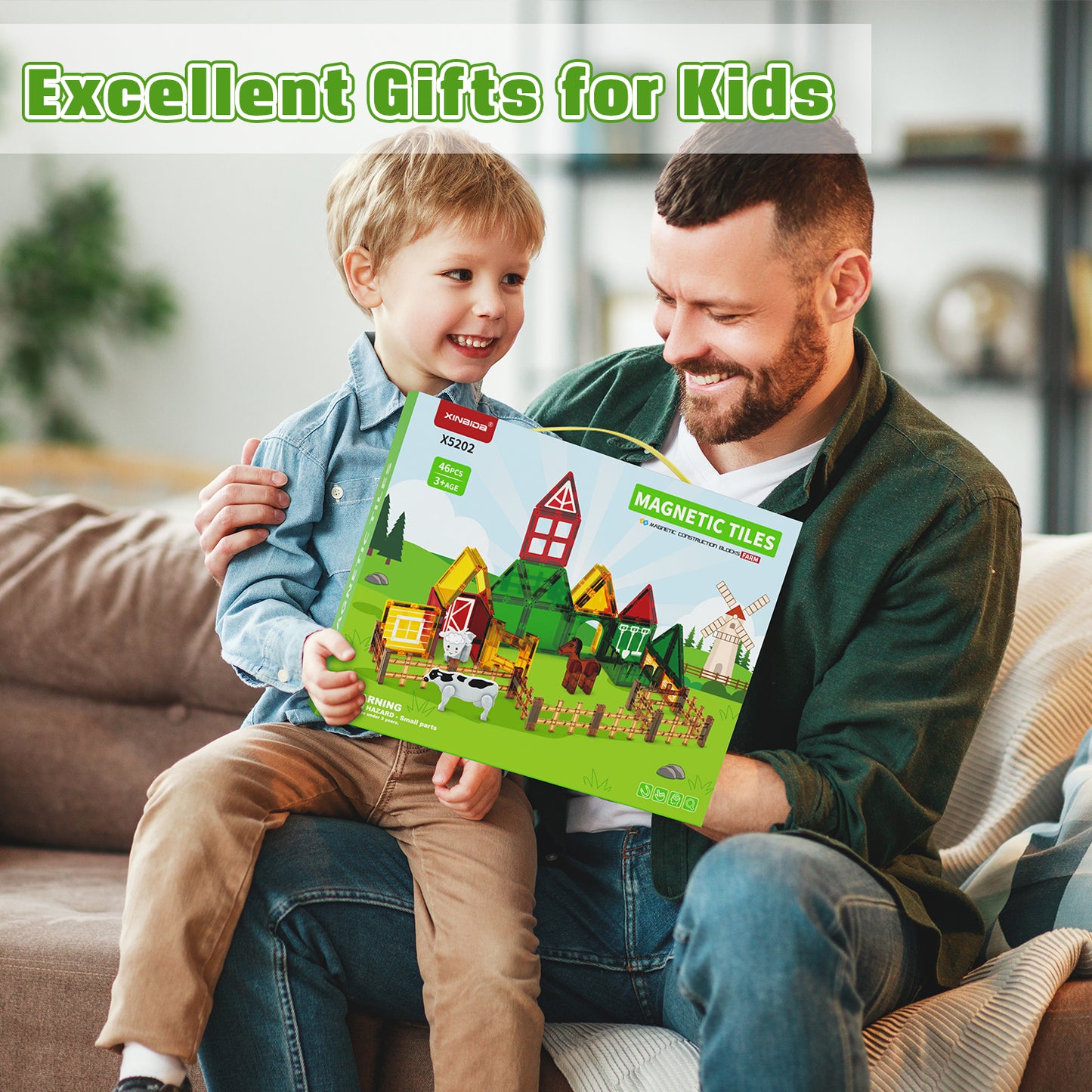 Magnetic Tiles, Farm Animals Theme 46 PCS Magnetic Blocks, Montessori Learning Toys for 3 to 4 Year, Magnetic Construction Toys for Toddlers 3-6 Years Old, Educational Toys for Boys Girls