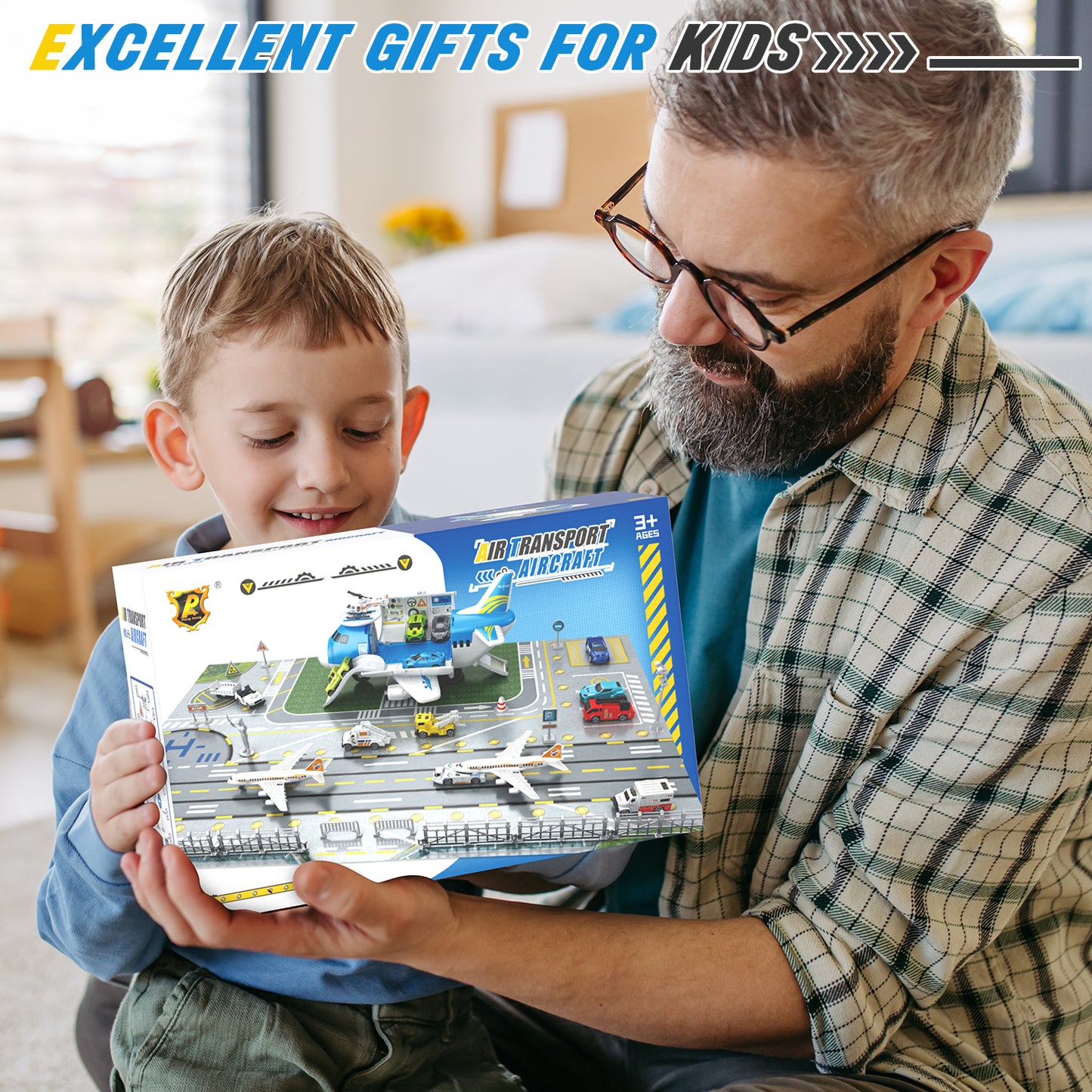 Airplane Toys, Toddler Toys for 2+ Year Old Boys, Transport Airplane with 6 Race Cars, 6 Carrier Cars, 2 Airplanes, 1 Helicopter, 1 Map, Boy Toys Planes for Kids, Best Gifts for 3 4 5+ Years Old Boys